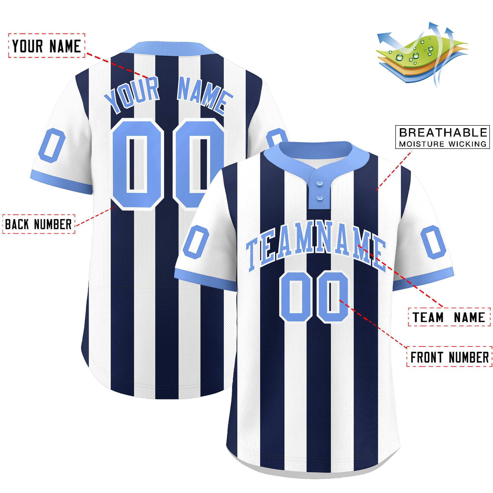 Custom White Navy Stripe Fashion Authentic Two-Button Baseball Jersey