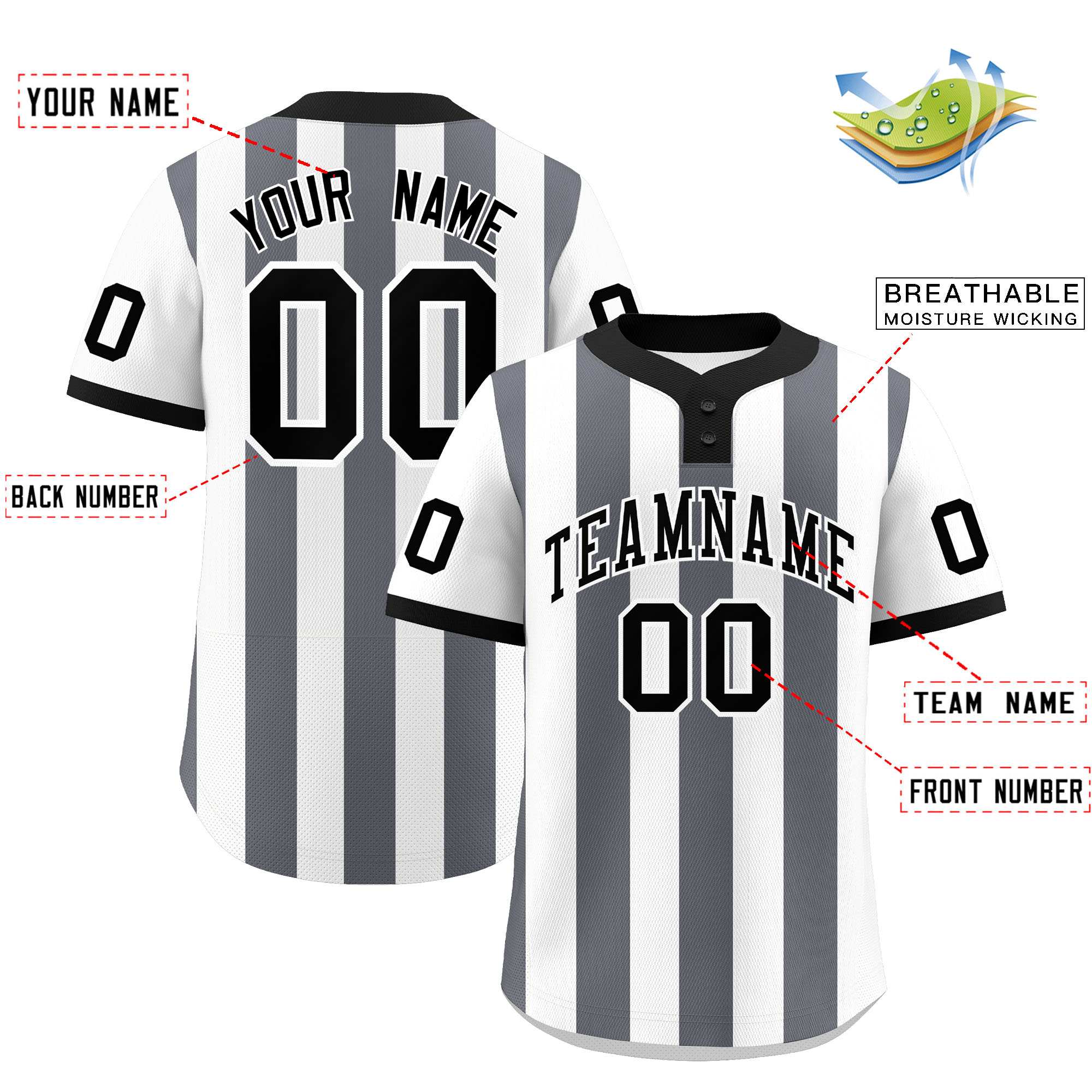 Custom White Dark Gray Stripe Fashion Authentic Two-Button Baseball Jersey