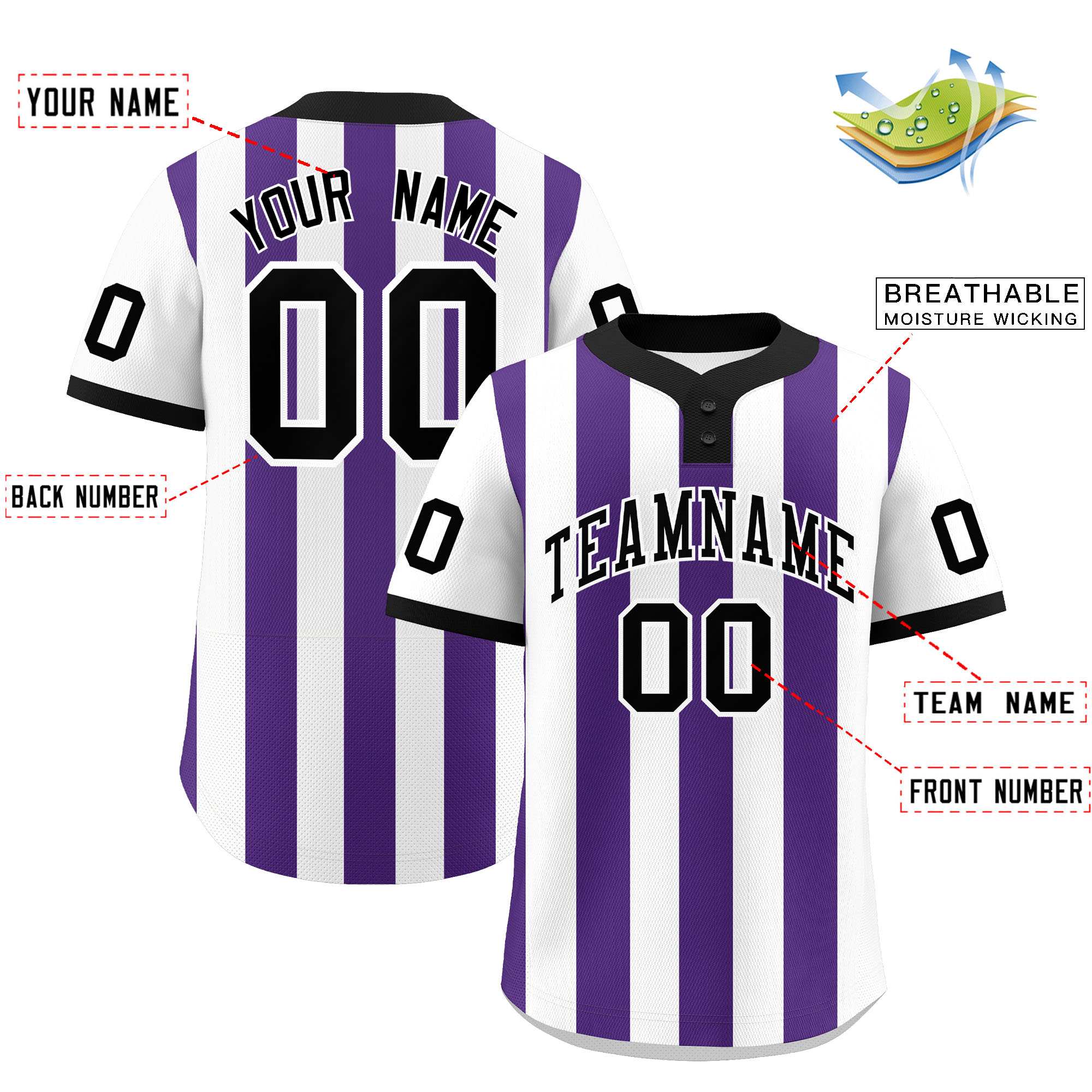 Custom White Purple Stripe Fashion Authentic Two-Button Baseball Jersey