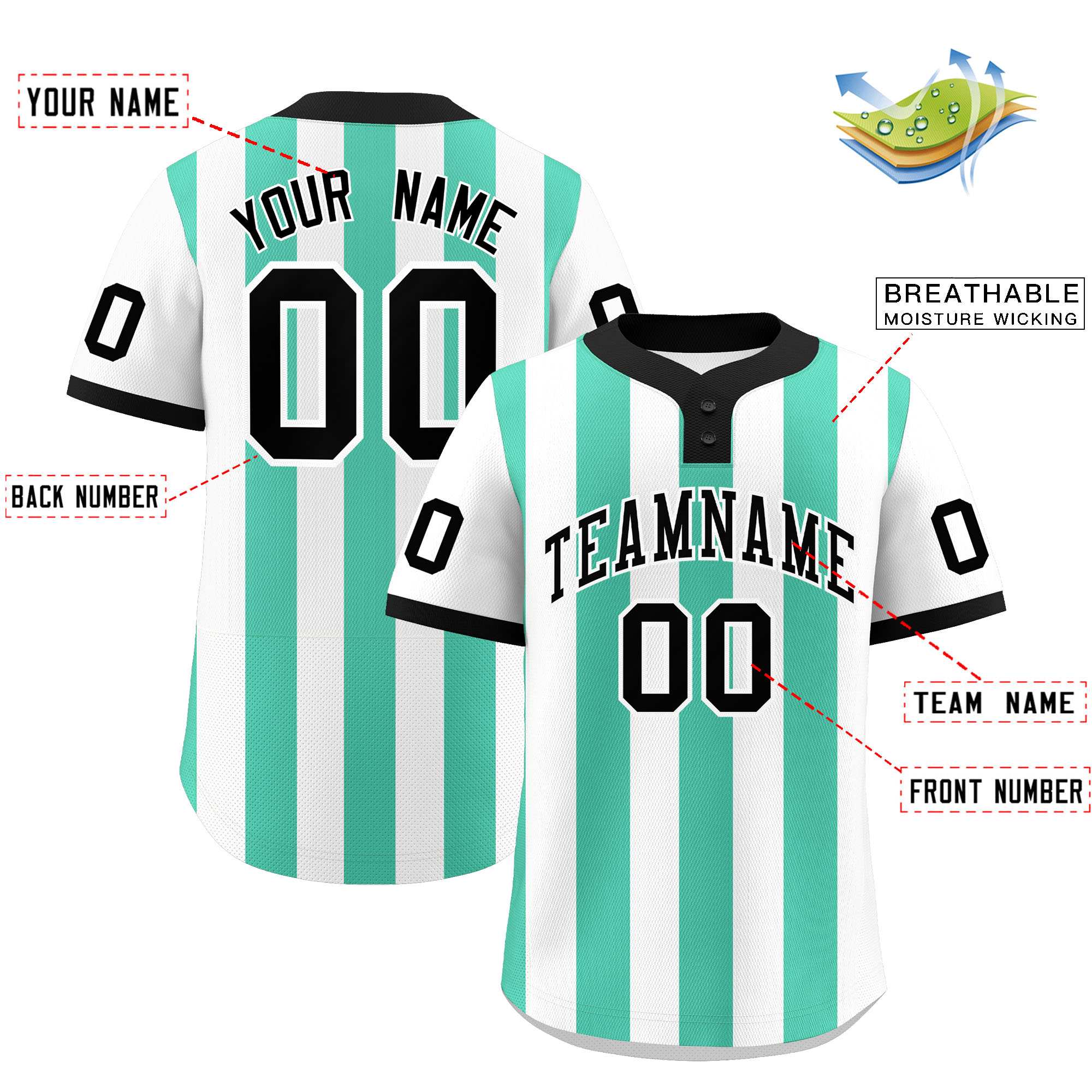 Custom White Bright Green Stripe Fashion Authentic Two-Button Baseball Jersey