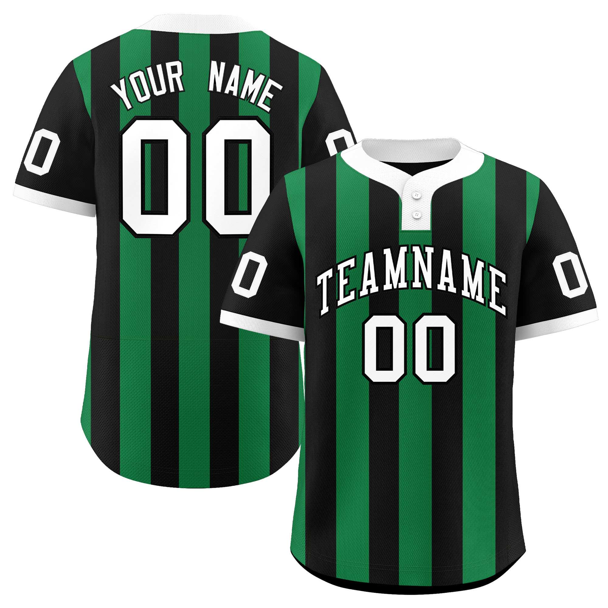 Custom Black Kelly Green Stripe Fashion Authentic Two-Button Baseball Jersey