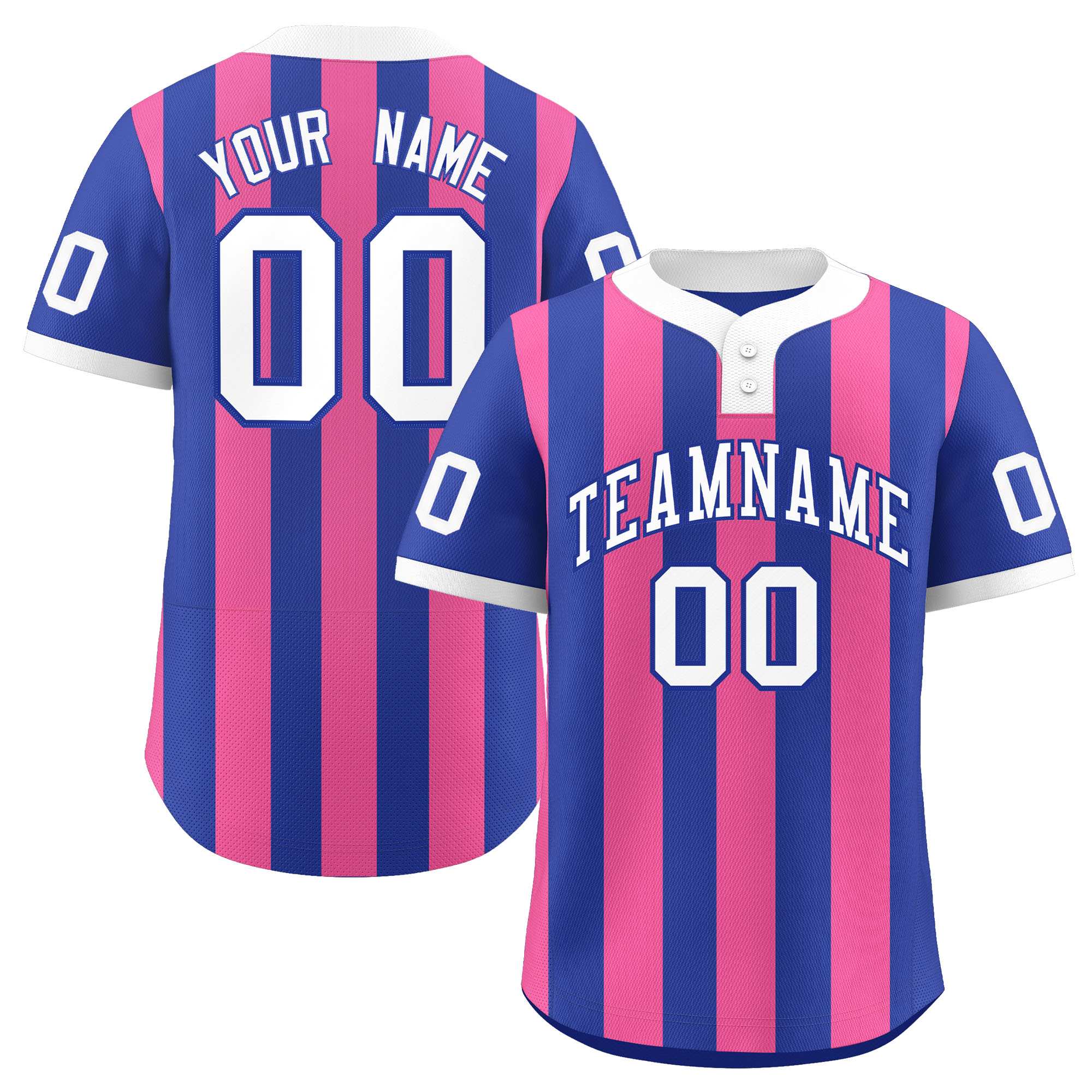 Custom Royal Pink Stripe Fashion Authentic Two-Button Baseball Jersey