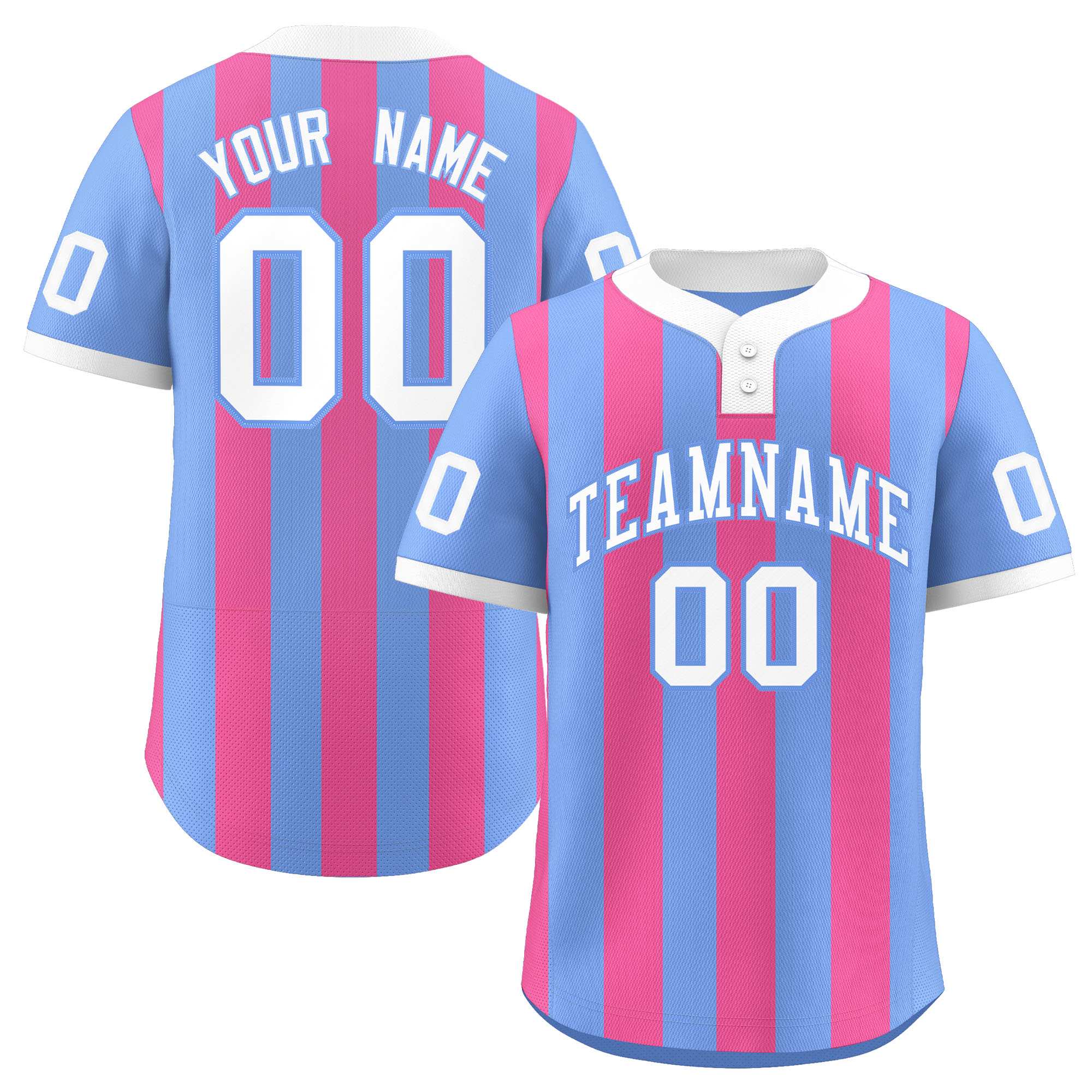 Custom Light Blue Pink Stripe Fashion Authentic Two-Button Baseball Jersey