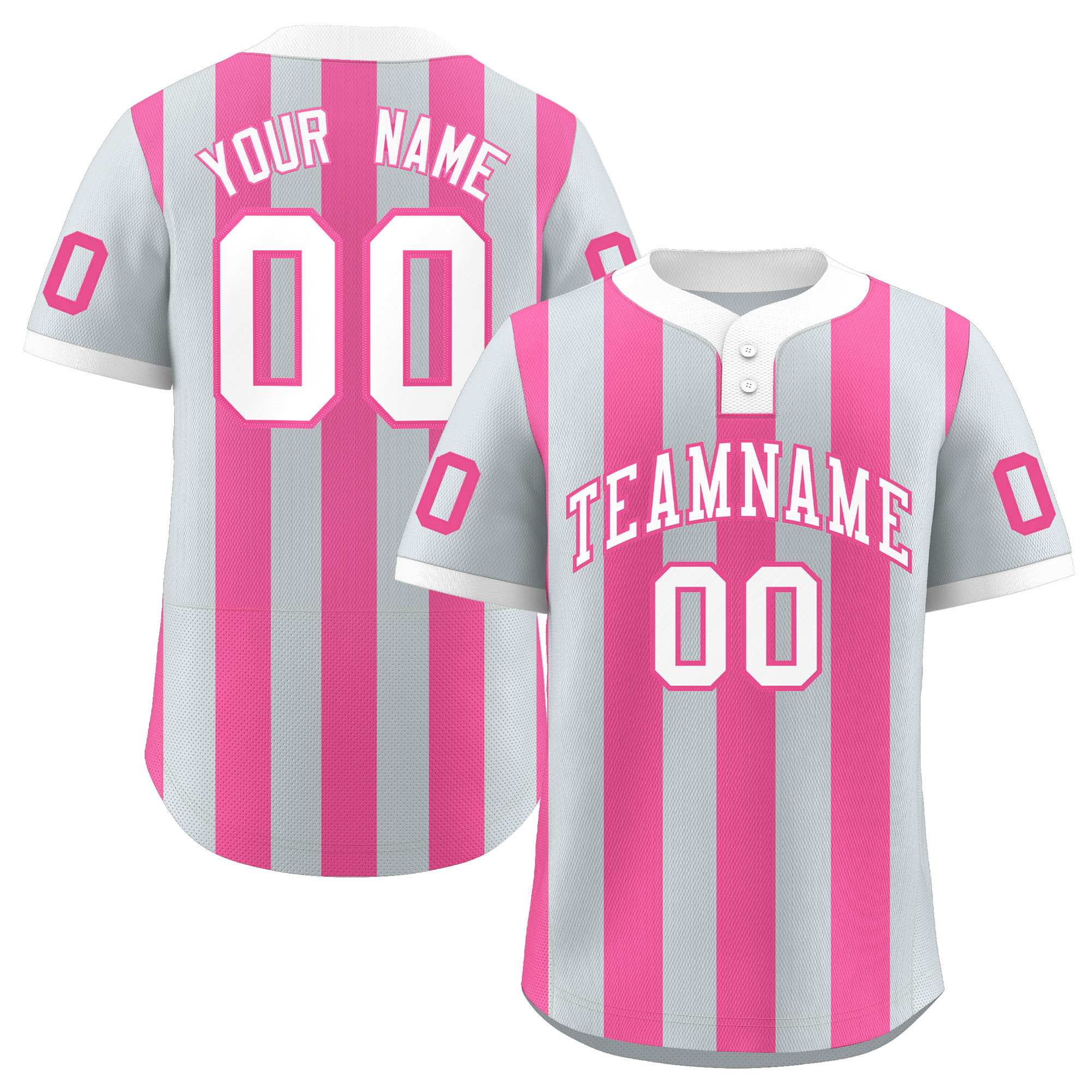 Custom Silver Pink Stripe Fashion Authentic Two-Button Baseball Jersey