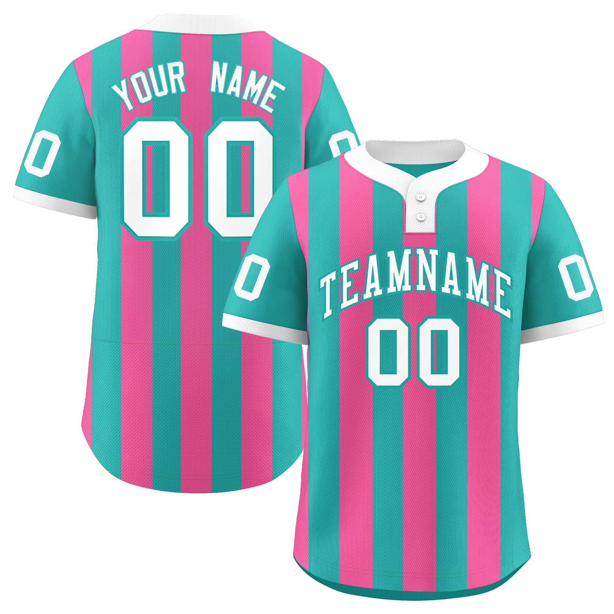 Custom Aqua Pink Stripe Fashion Authentic Two-Button Baseball Jersey