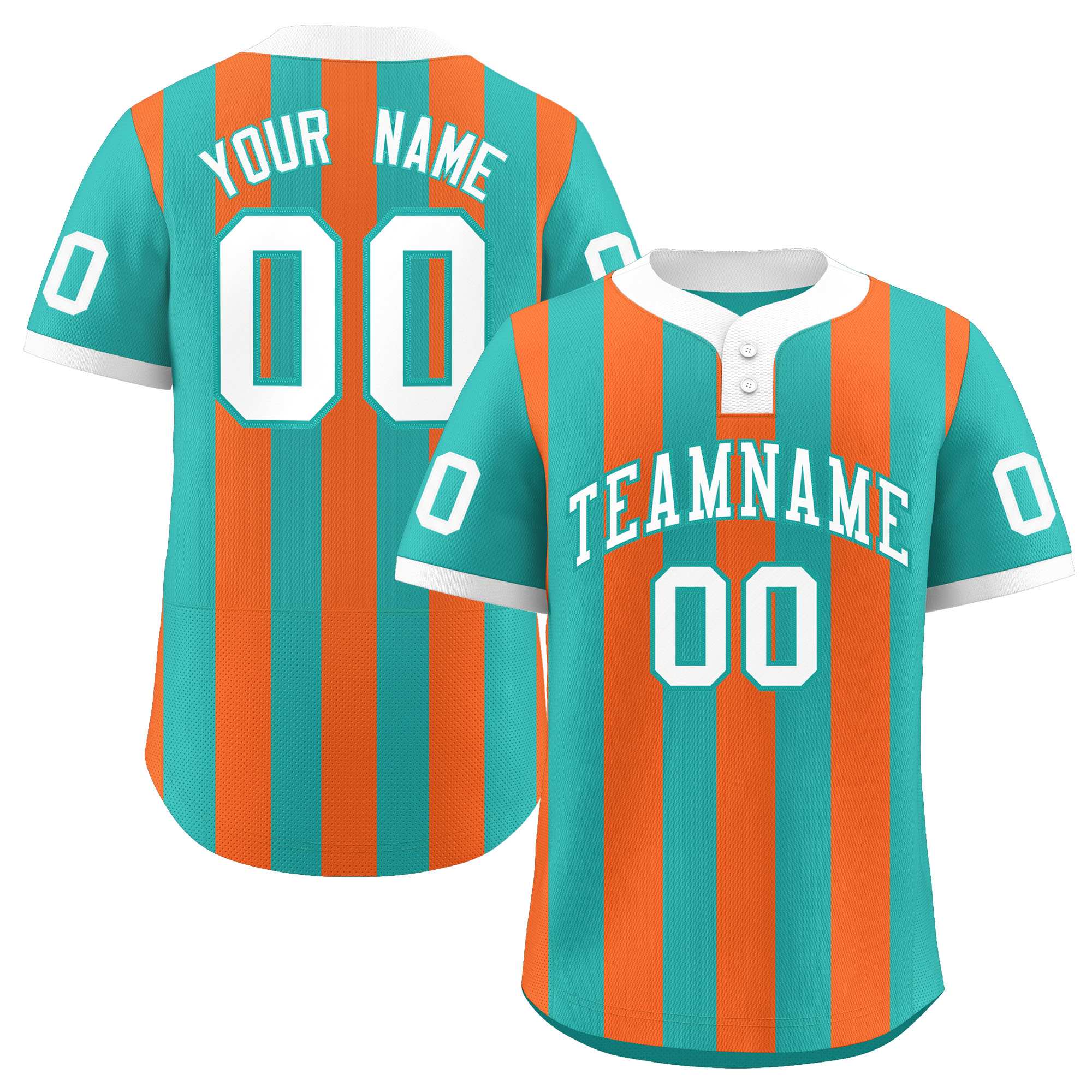 Custom Aqua Orange Stripe Fashion Authentic Two-Button Baseball Jersey