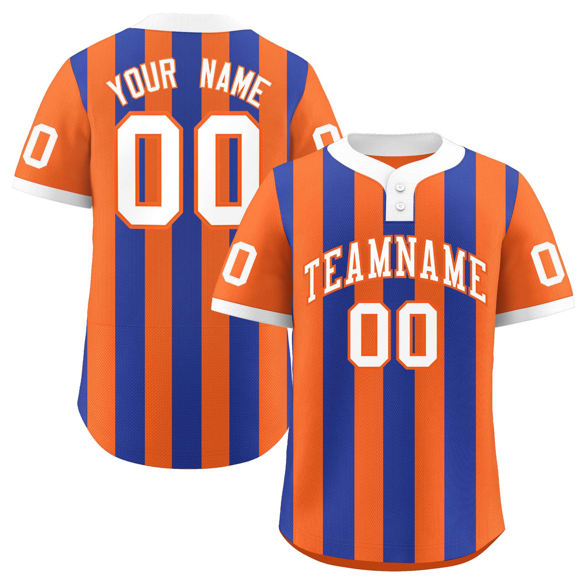 Custom Orange Royal Stripe Fashion Authentic Two-Button Baseball Jersey