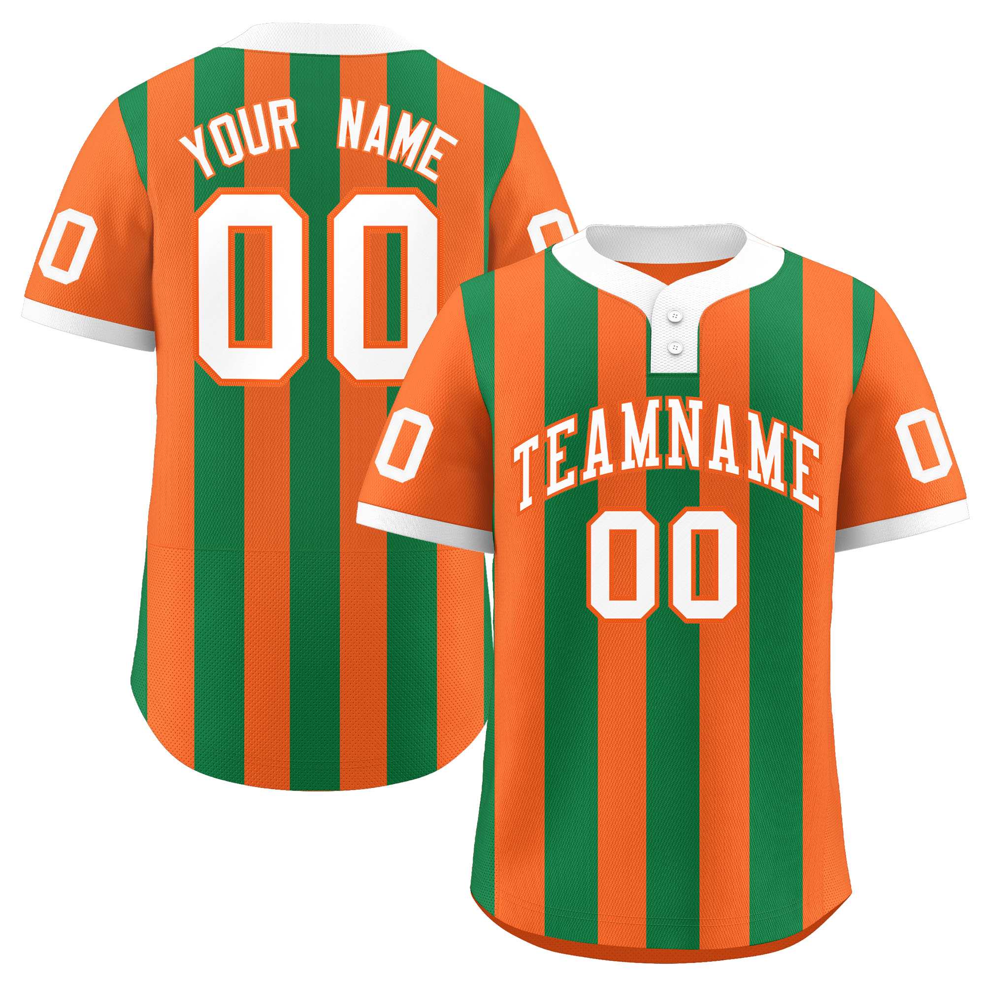 Custom Orange Kelly Green Stripe Fashion Authentic Two-Button Baseball Jersey