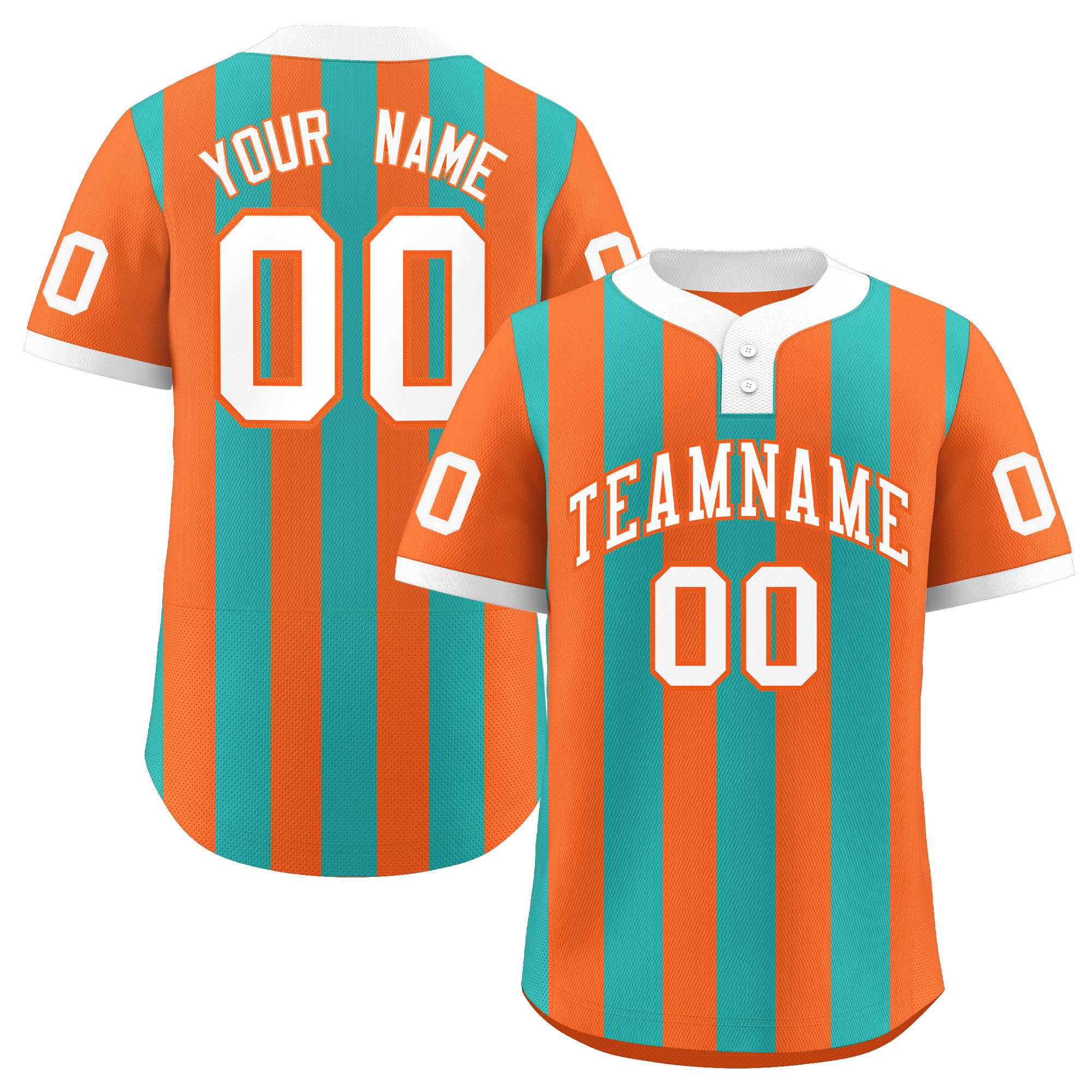 Custom Orange Aqua Stripe Fashion Authentic Two-Button Baseball Jersey