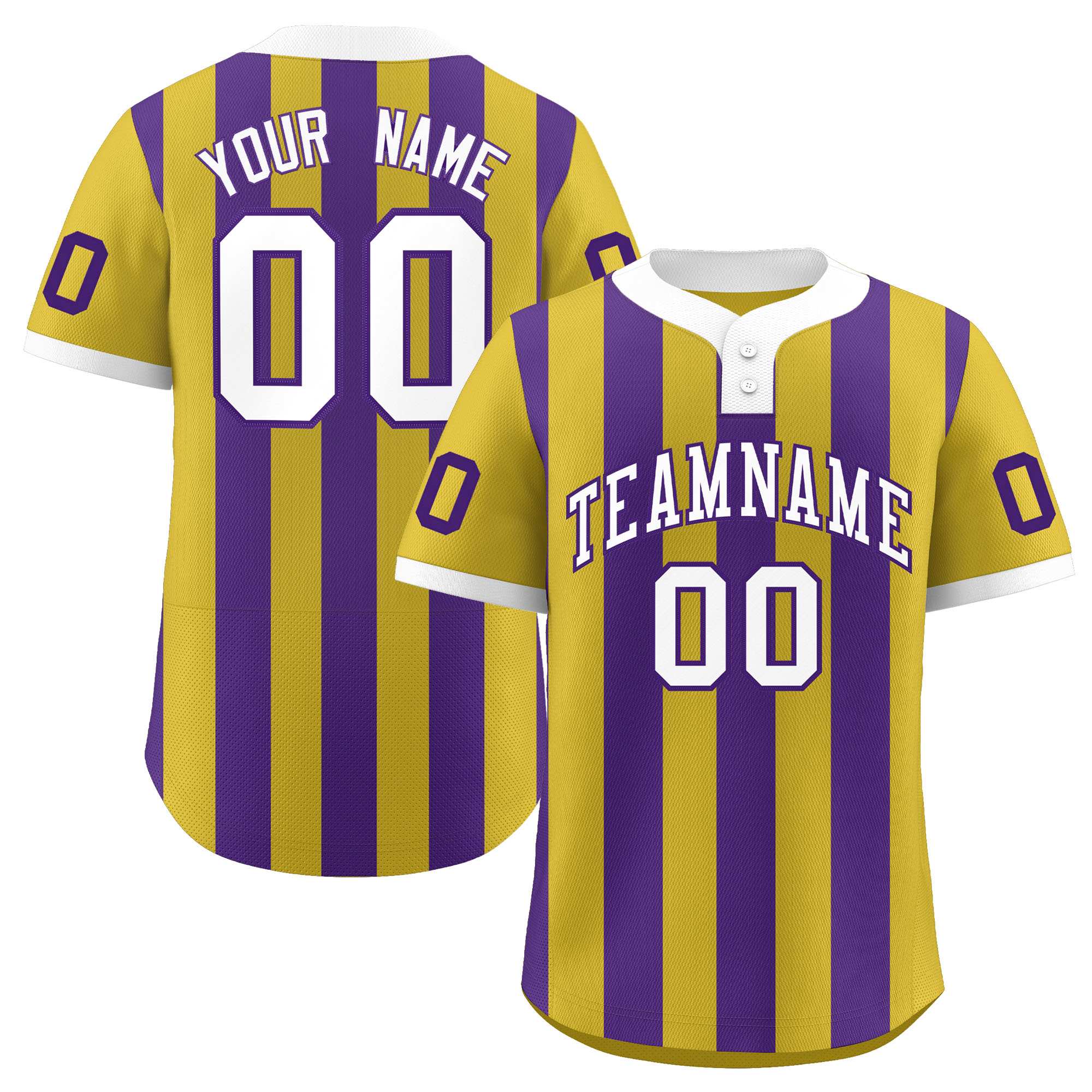 Custom Old Gold Purple Stripe Fashion Authentic Two-Button Baseball Jersey