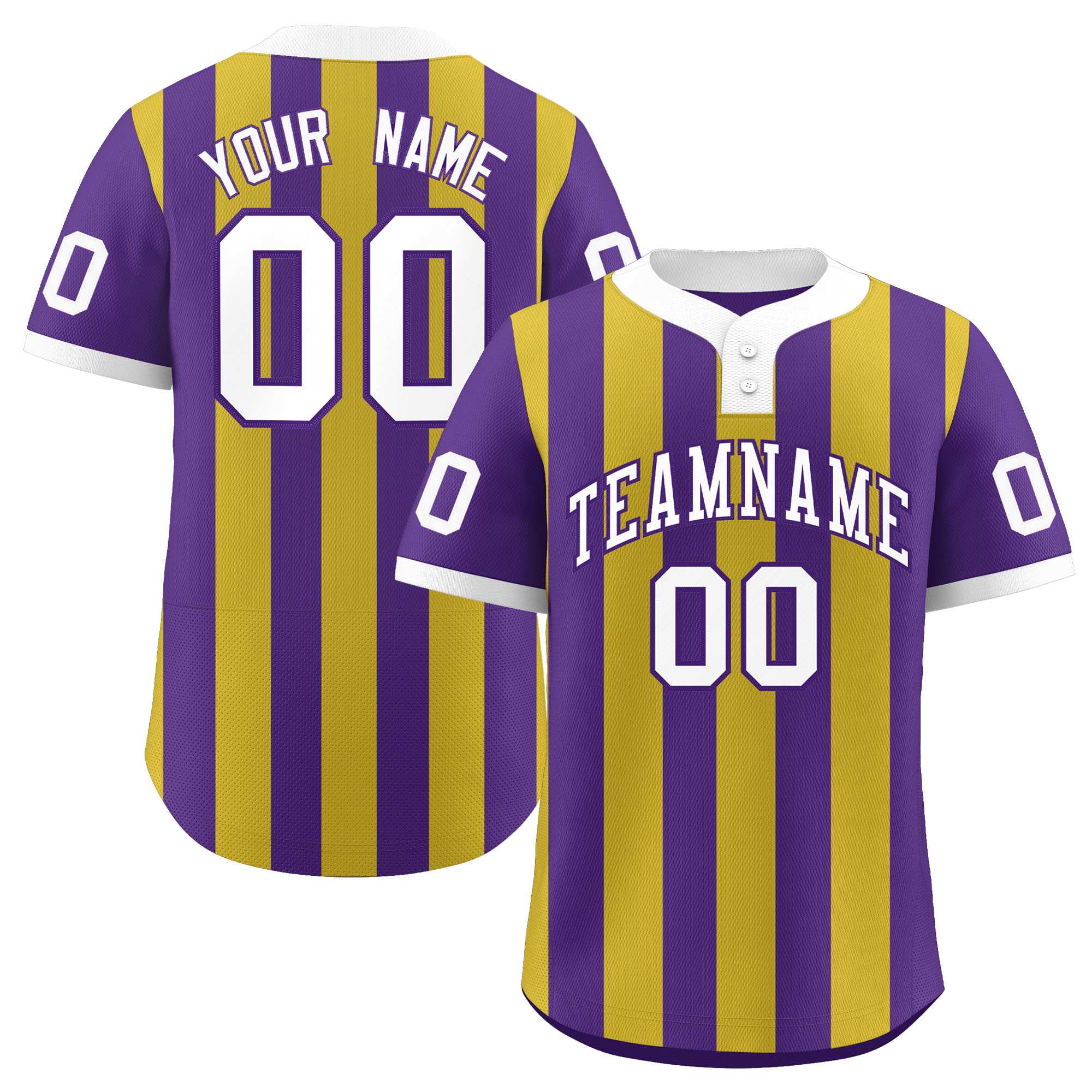 Custom Purple Old Gold Stripe Fashion Authentic Two-Button Baseball Jersey