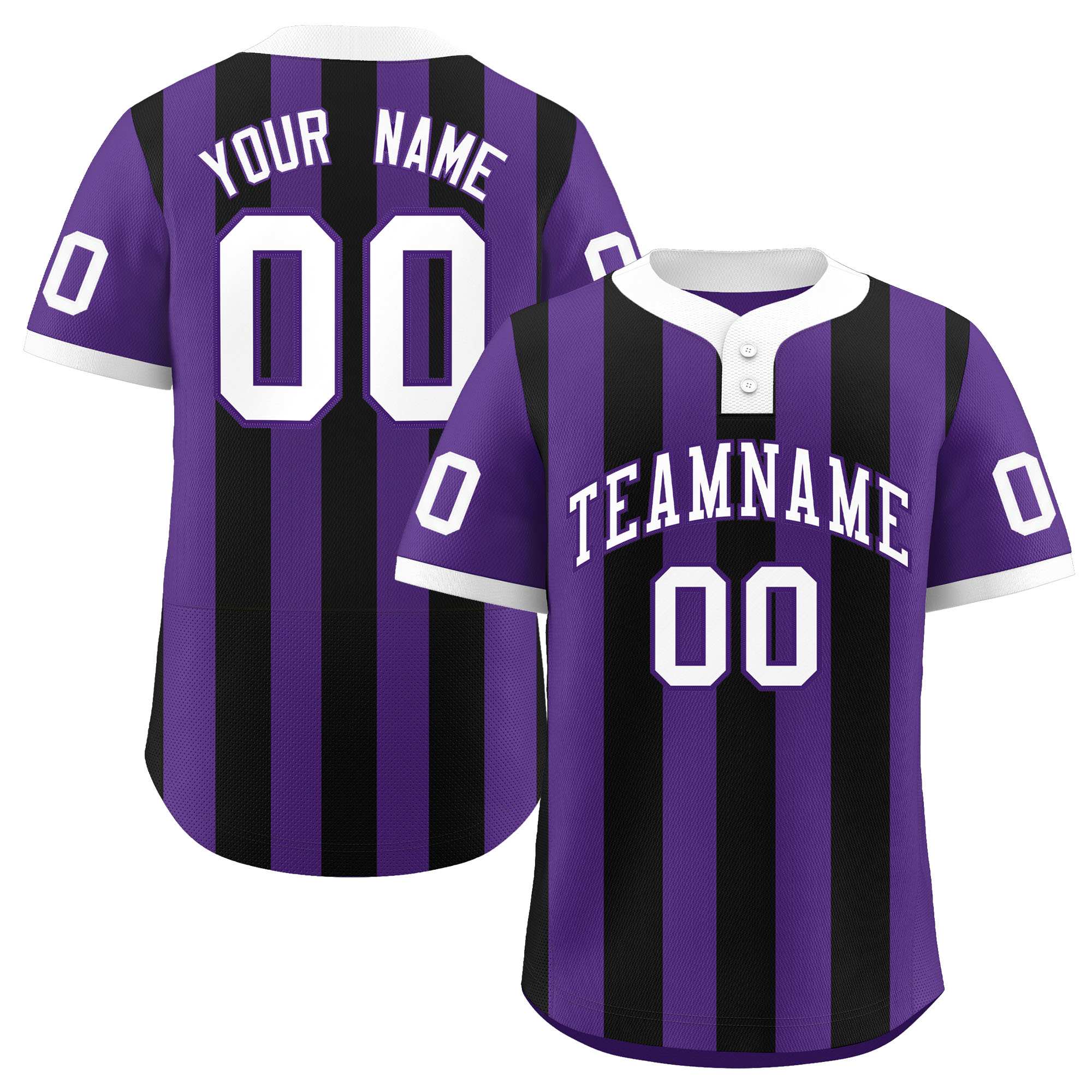 Custom Purple Black Stripe Fashion Authentic Two-Button Baseball Jersey