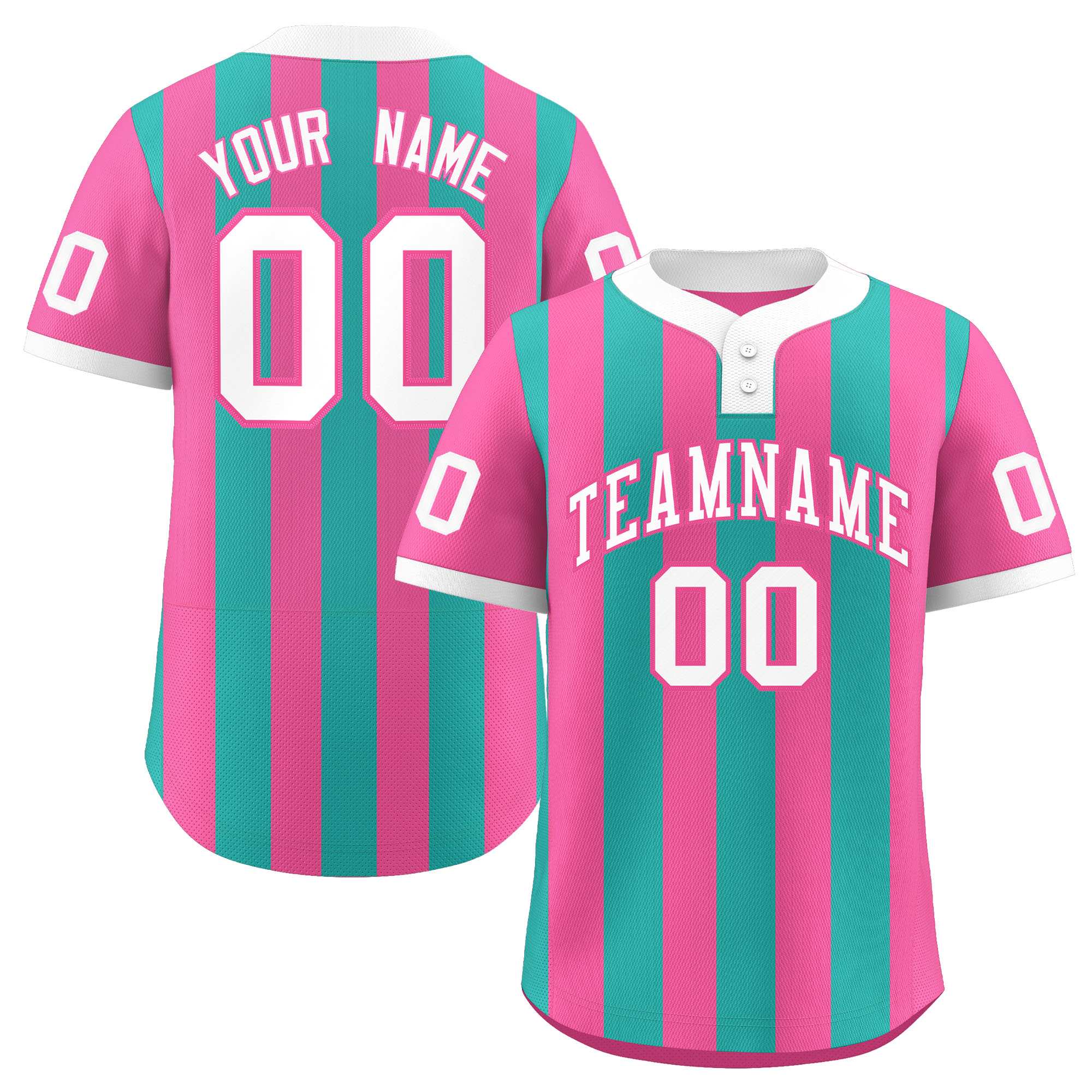 Custom Pink Aqua Stripe Fashion Authentic Two-Button Baseball Jersey