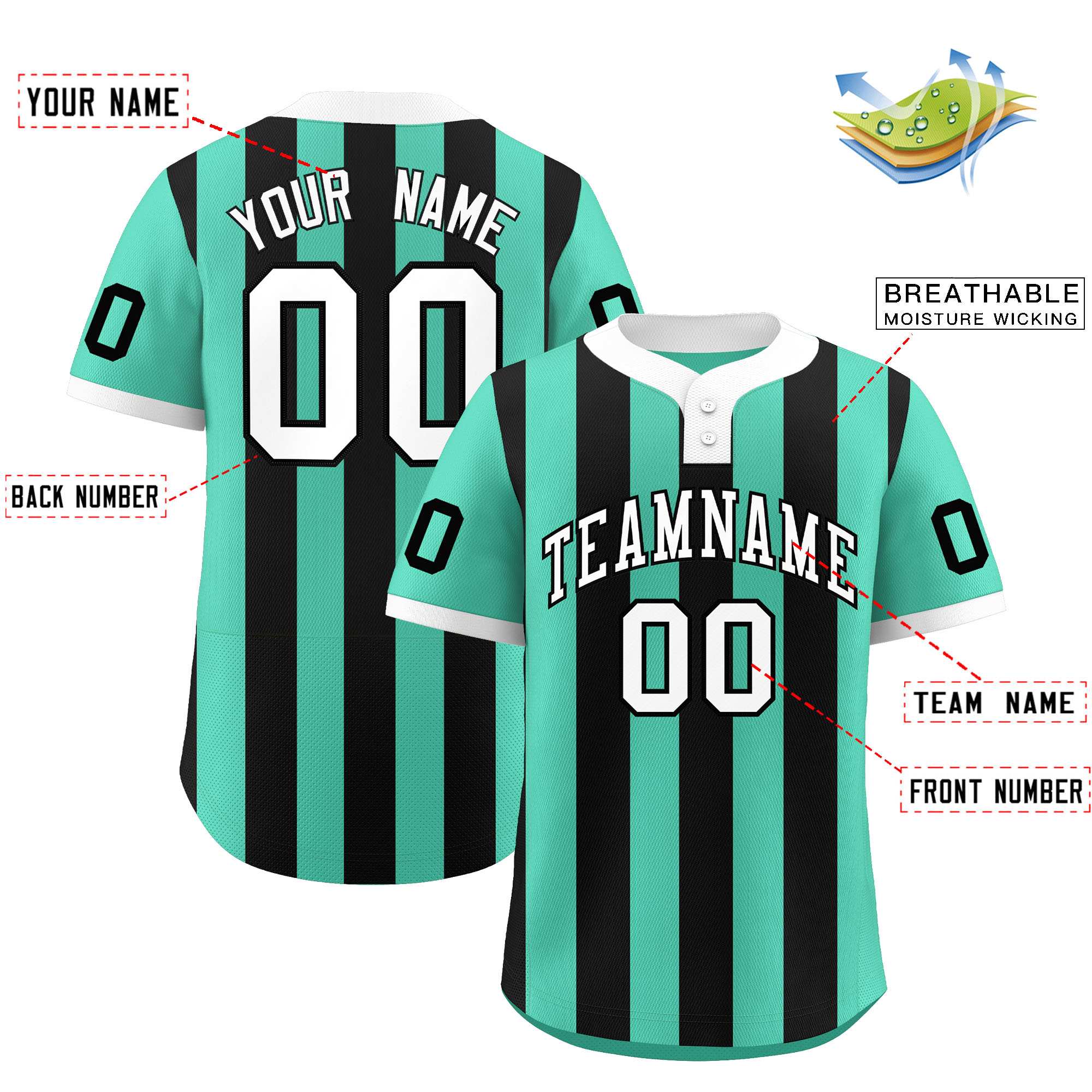 Custom Bright Green Black Stripe Fashion Authentic Two-Button Baseball Jersey