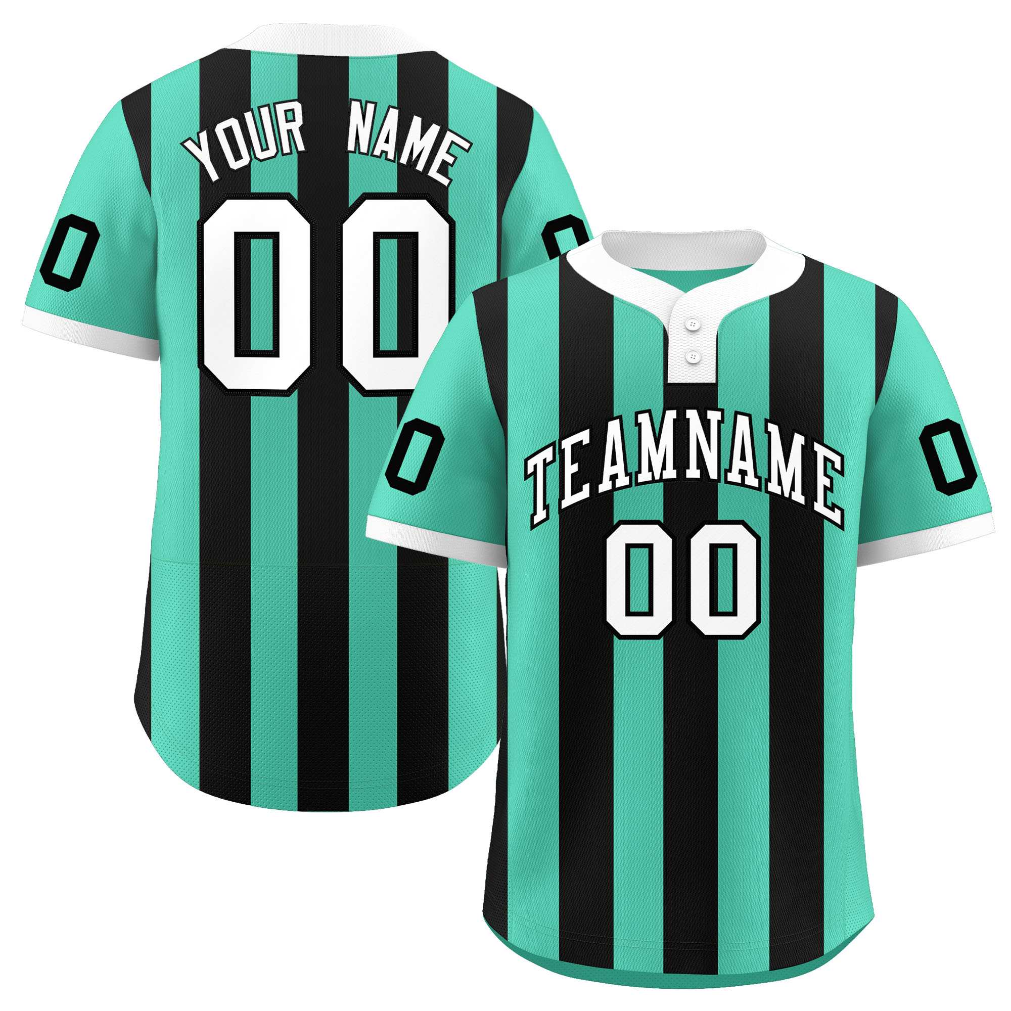 Custom Bright Green Black Stripe Fashion Authentic Two-Button Baseball Jersey