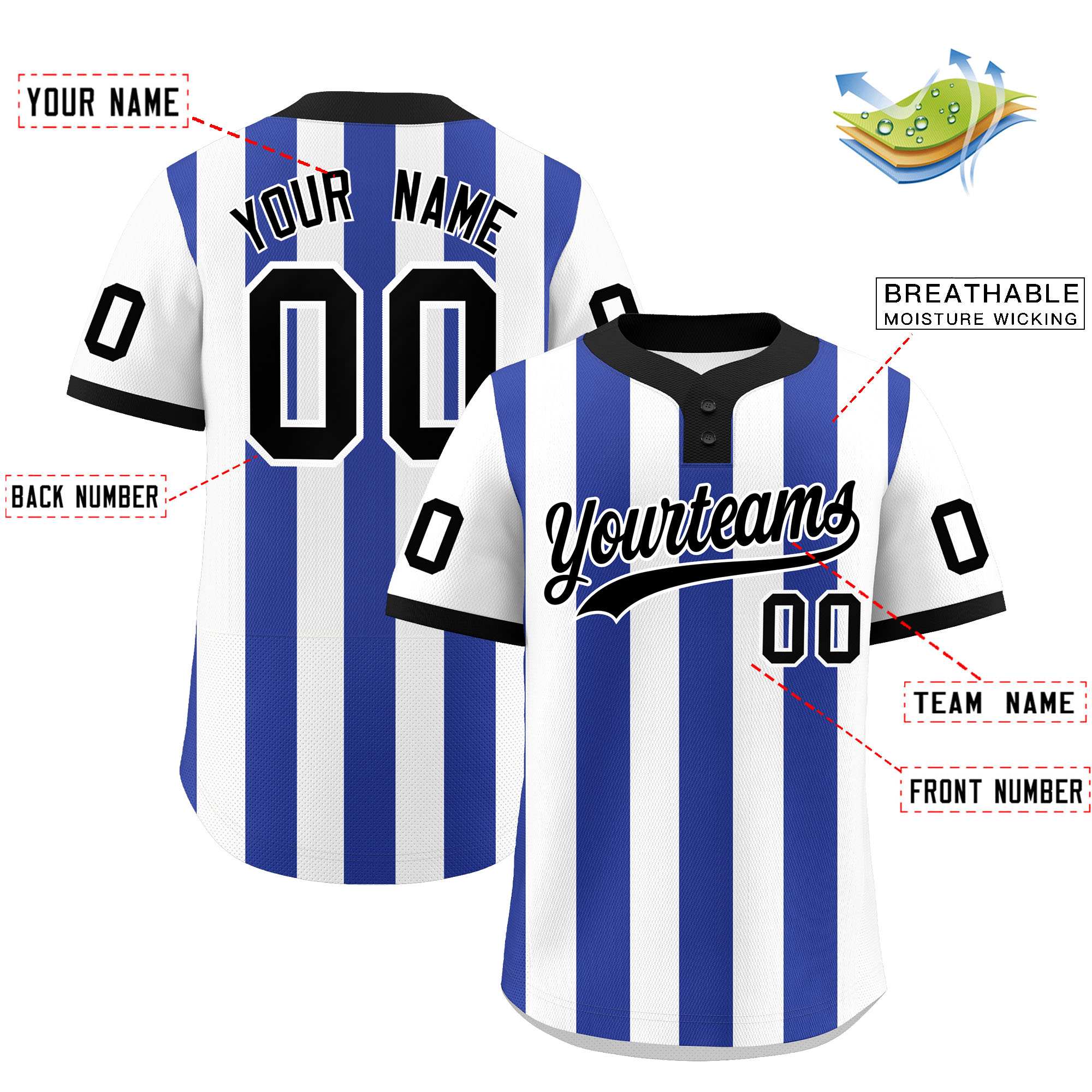 Custom White Royal Stripe Fashion Authentic Two-Button Baseball Jersey