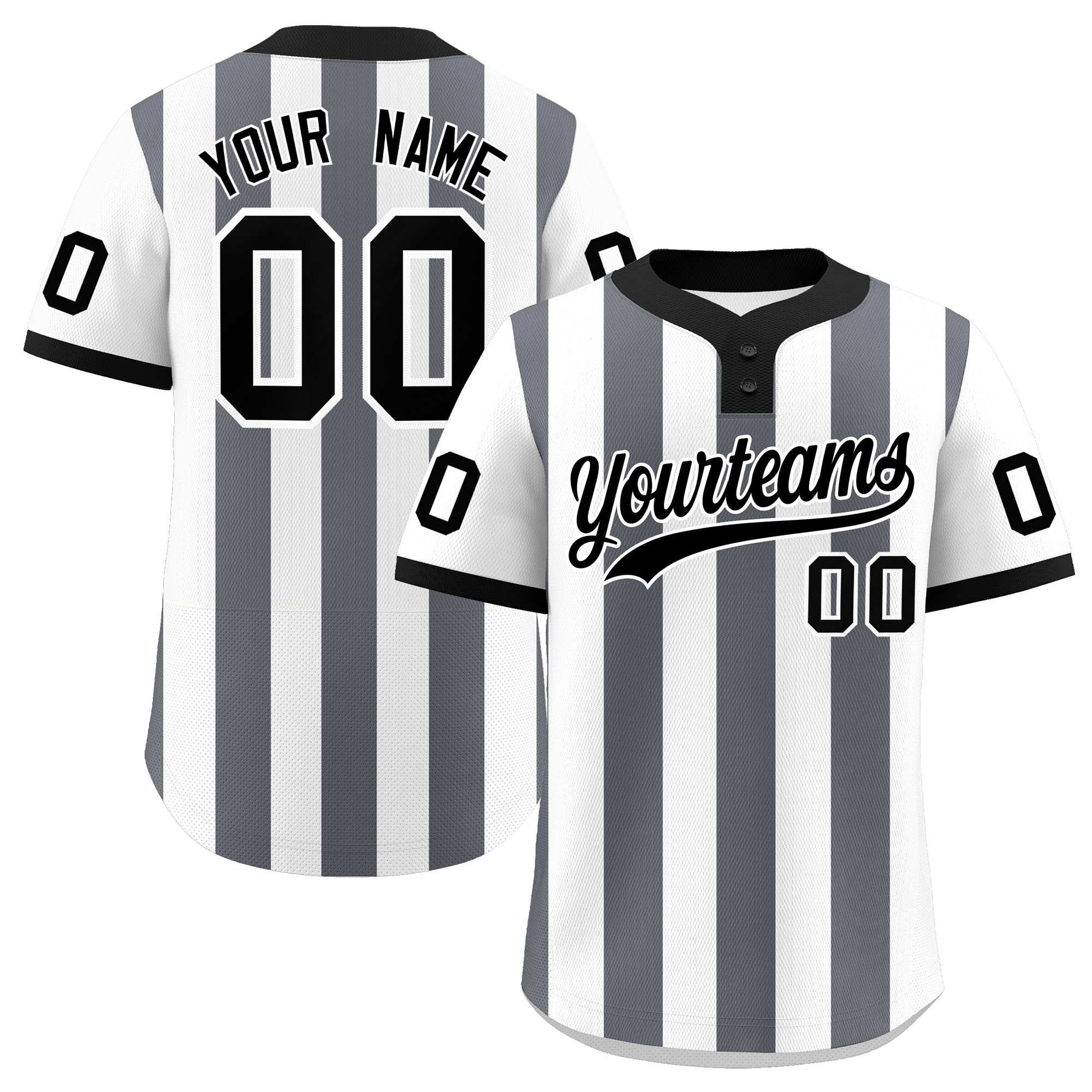 Custom White Dark Gray Stripe Fashion Authentic Two-Button Baseball Jersey