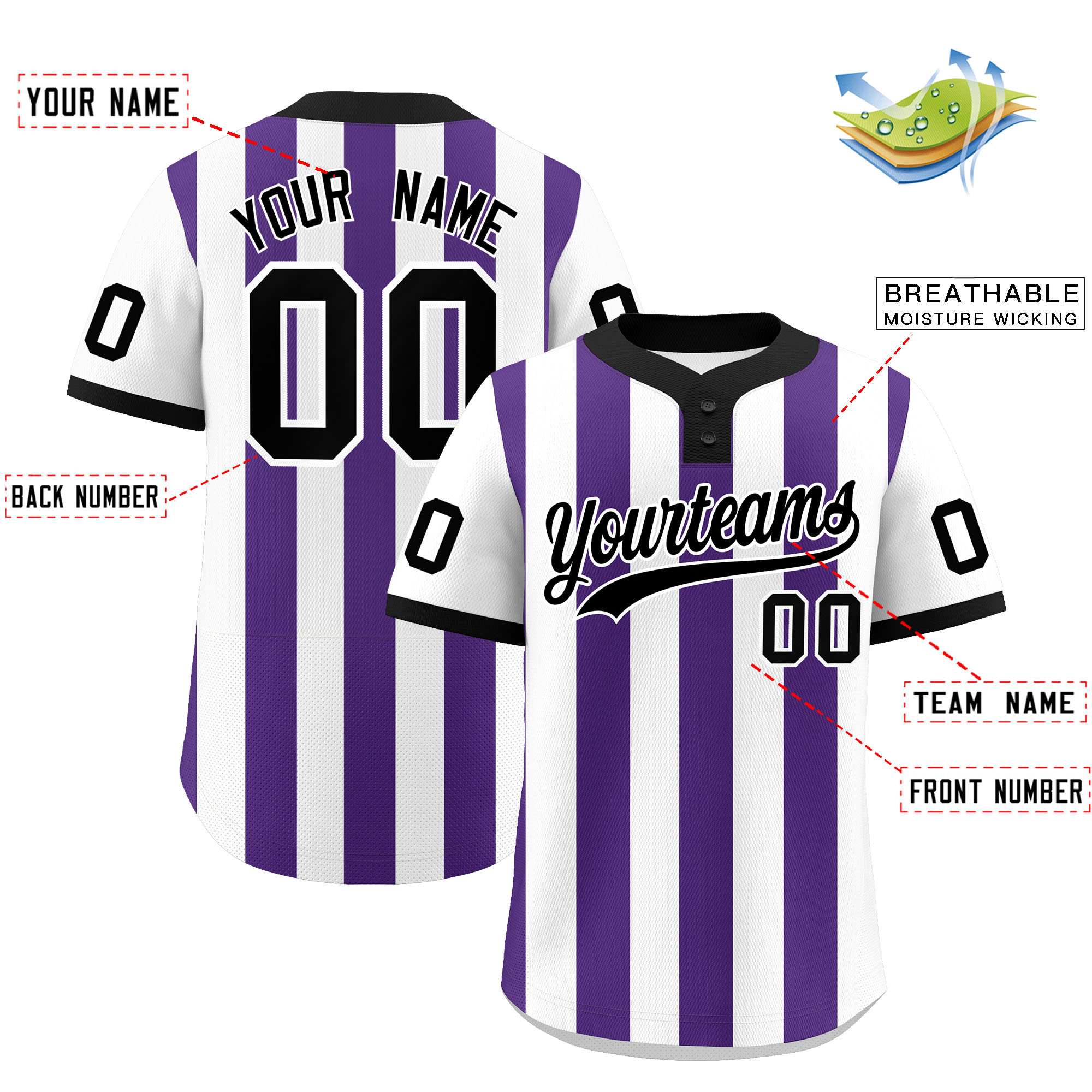 Custom White Purple Stripe Fashion Authentic Two-Button Baseball Jersey