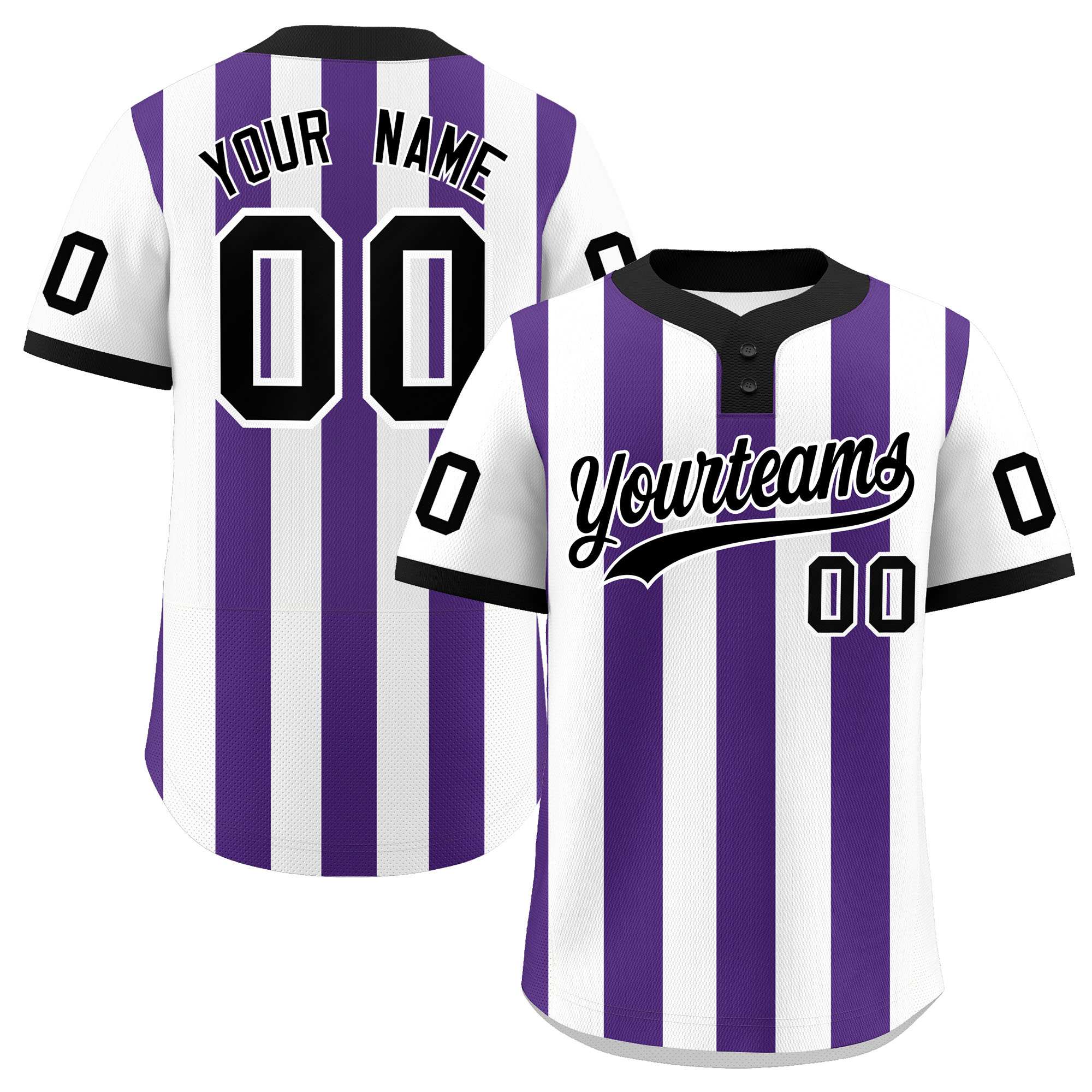 Custom White Purple Stripe Fashion Authentic Two-Button Baseball Jersey