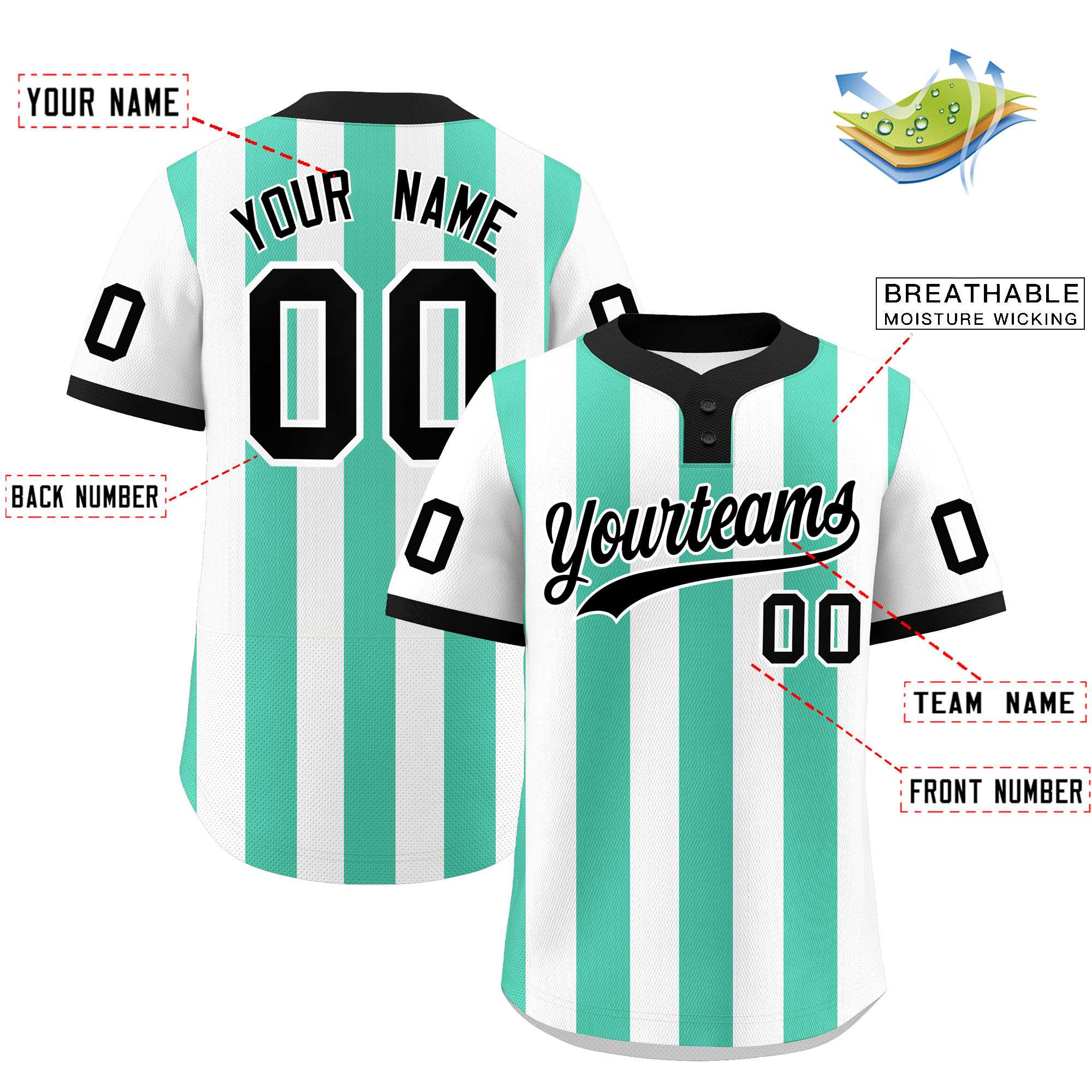 Custom White Bright Green Stripe Fashion Authentic Two-Button Baseball Jersey