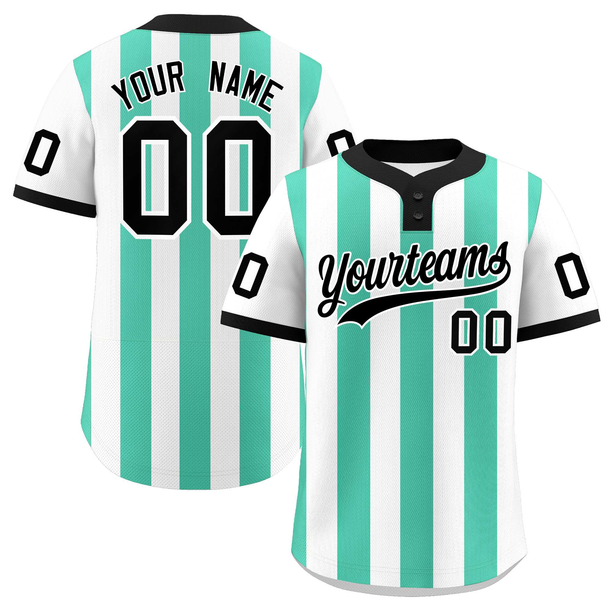 Custom White Bright Green Stripe Fashion Authentic Two-Button Baseball Jersey