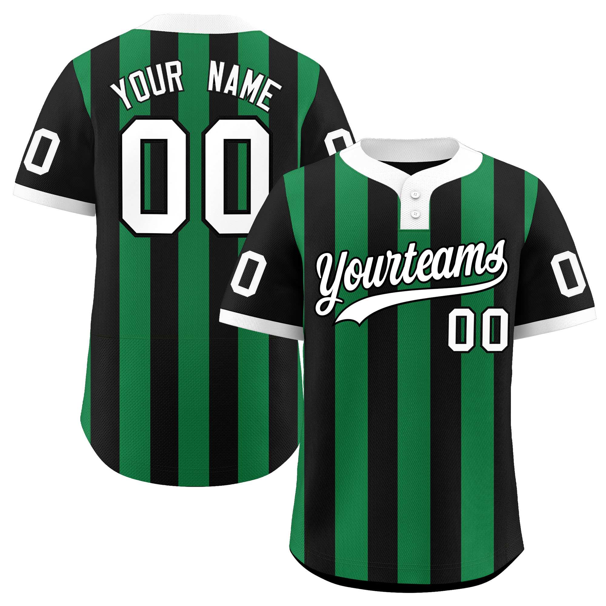 Custom Black Kelly Green Stripe Fashion Authentic Two-Button Baseball Jersey