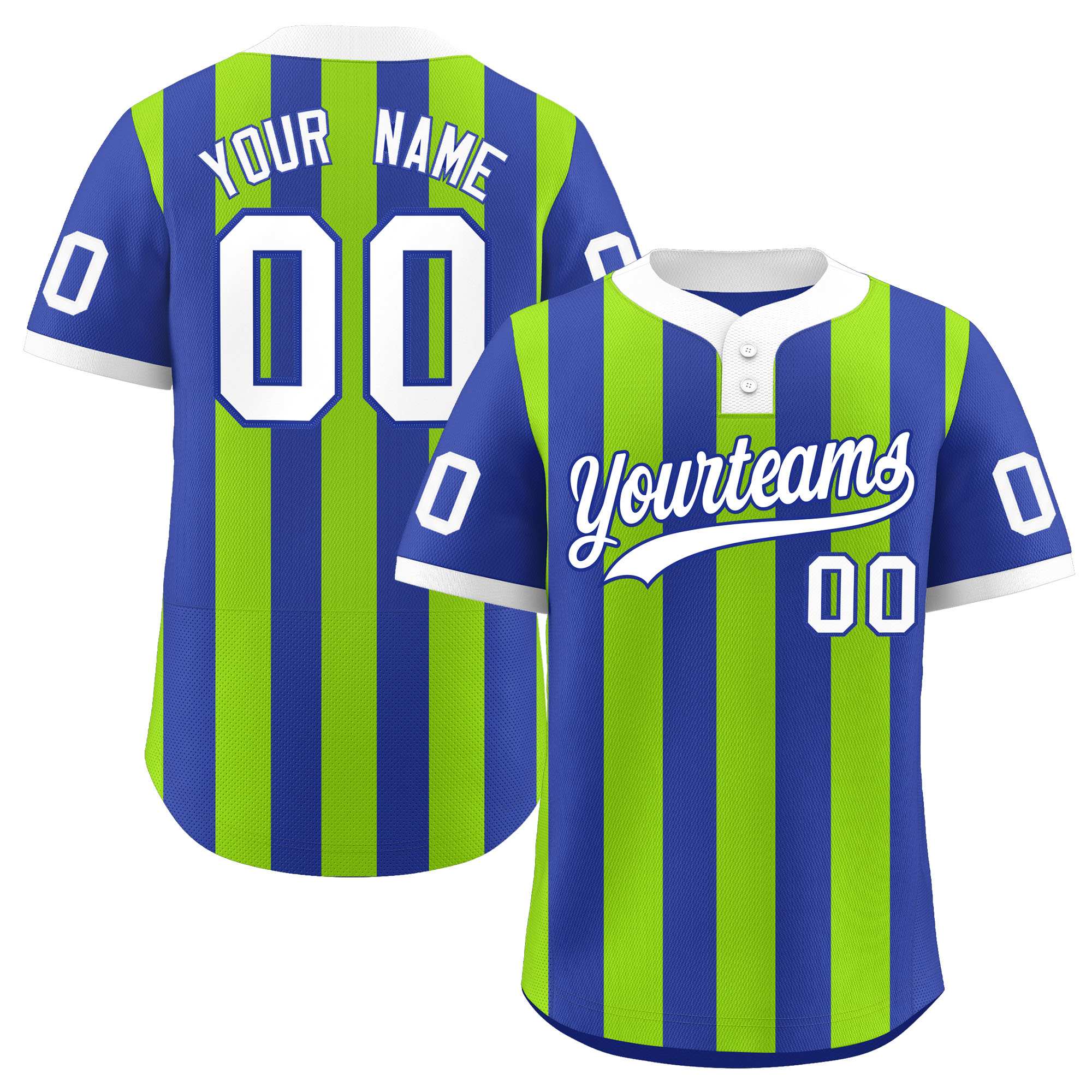 Custom Royal Neon Green Stripe Fashion Authentic Two-Button Baseball Jersey