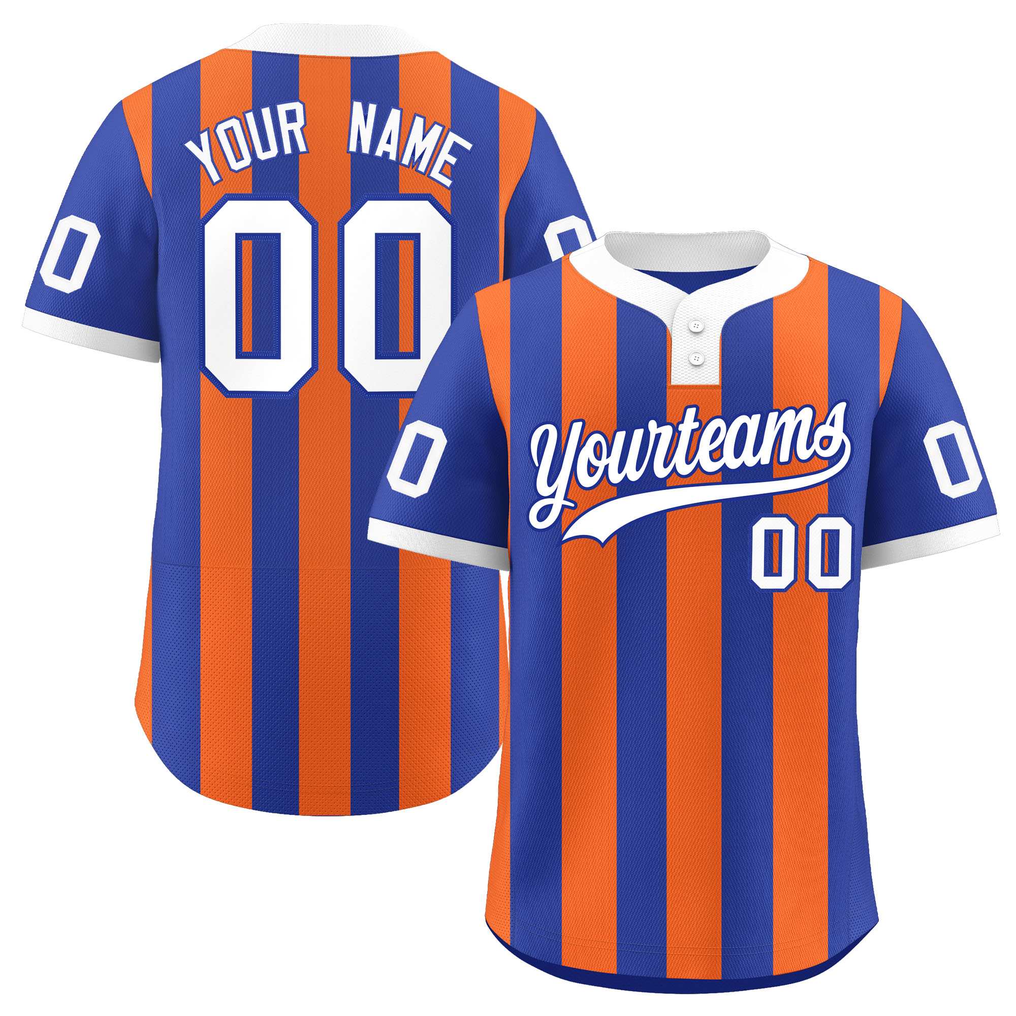 Custom Royal Orange Stripe Fashion Authentic Two-Button Baseball Jersey