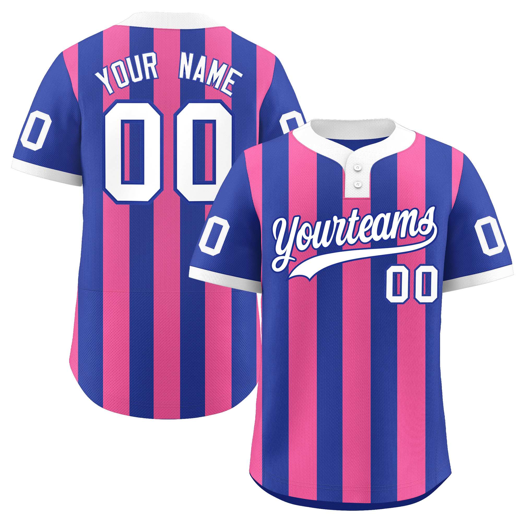 Custom Royal Pink Stripe Fashion Authentic Two-Button Baseball Jersey