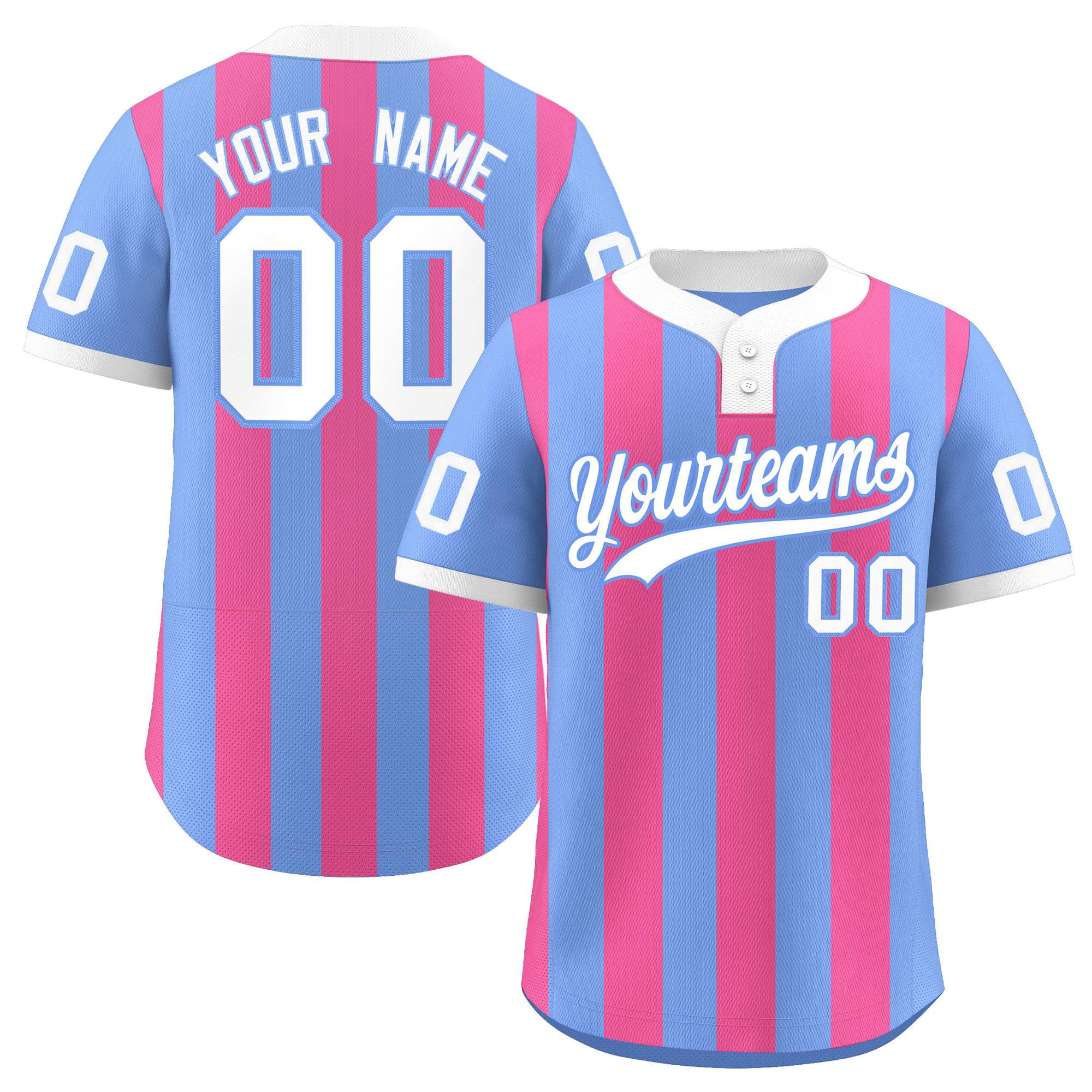 Custom Light Blue Pink Stripe Fashion Authentic Two-Button Baseball Jersey