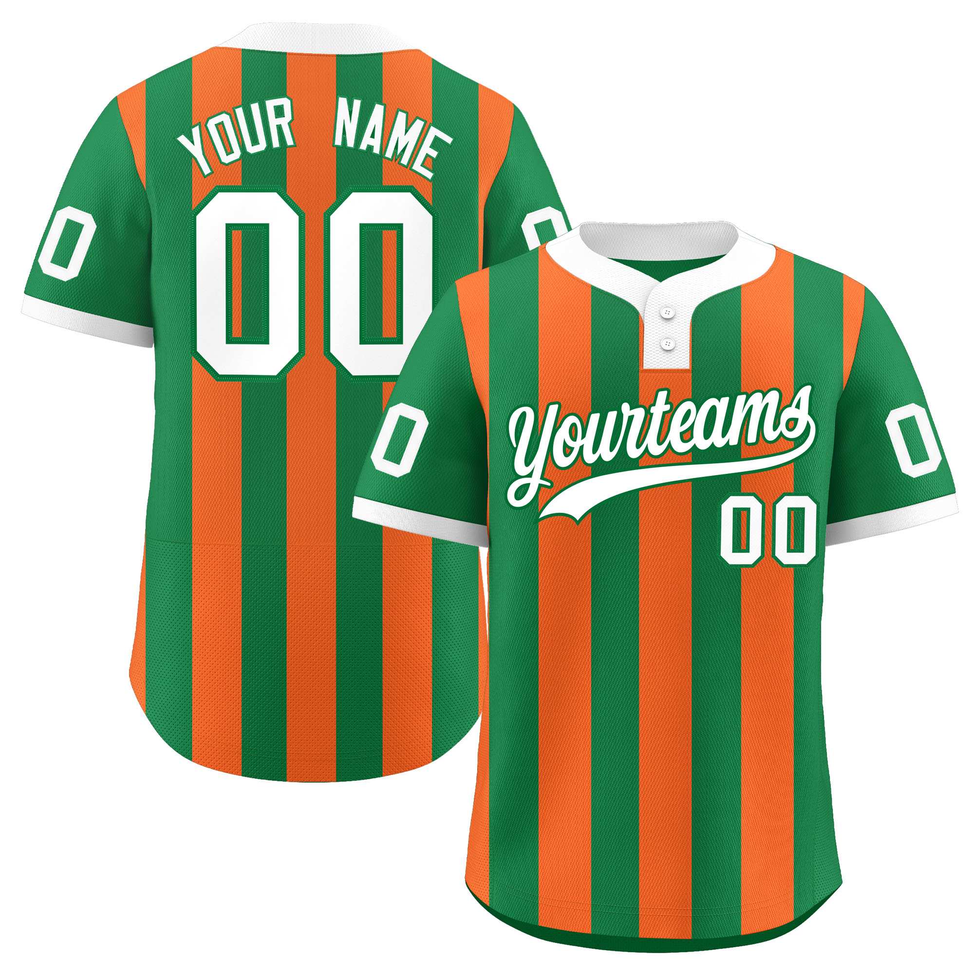 Custom Kelly Green Orange Stripe Fashion Authentic Two-Button Baseball Jersey