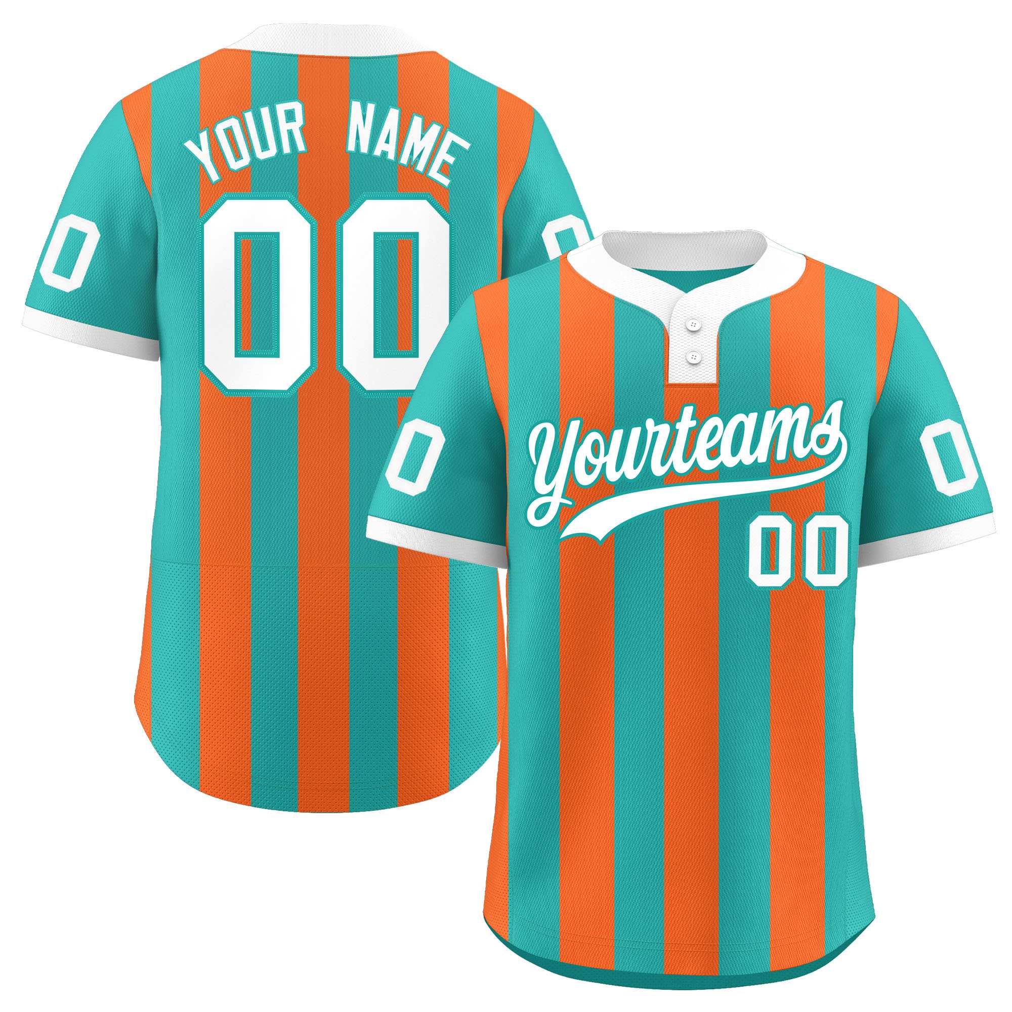 Custom Aqua Orange Stripe Fashion Authentic Two-Button Baseball Jersey