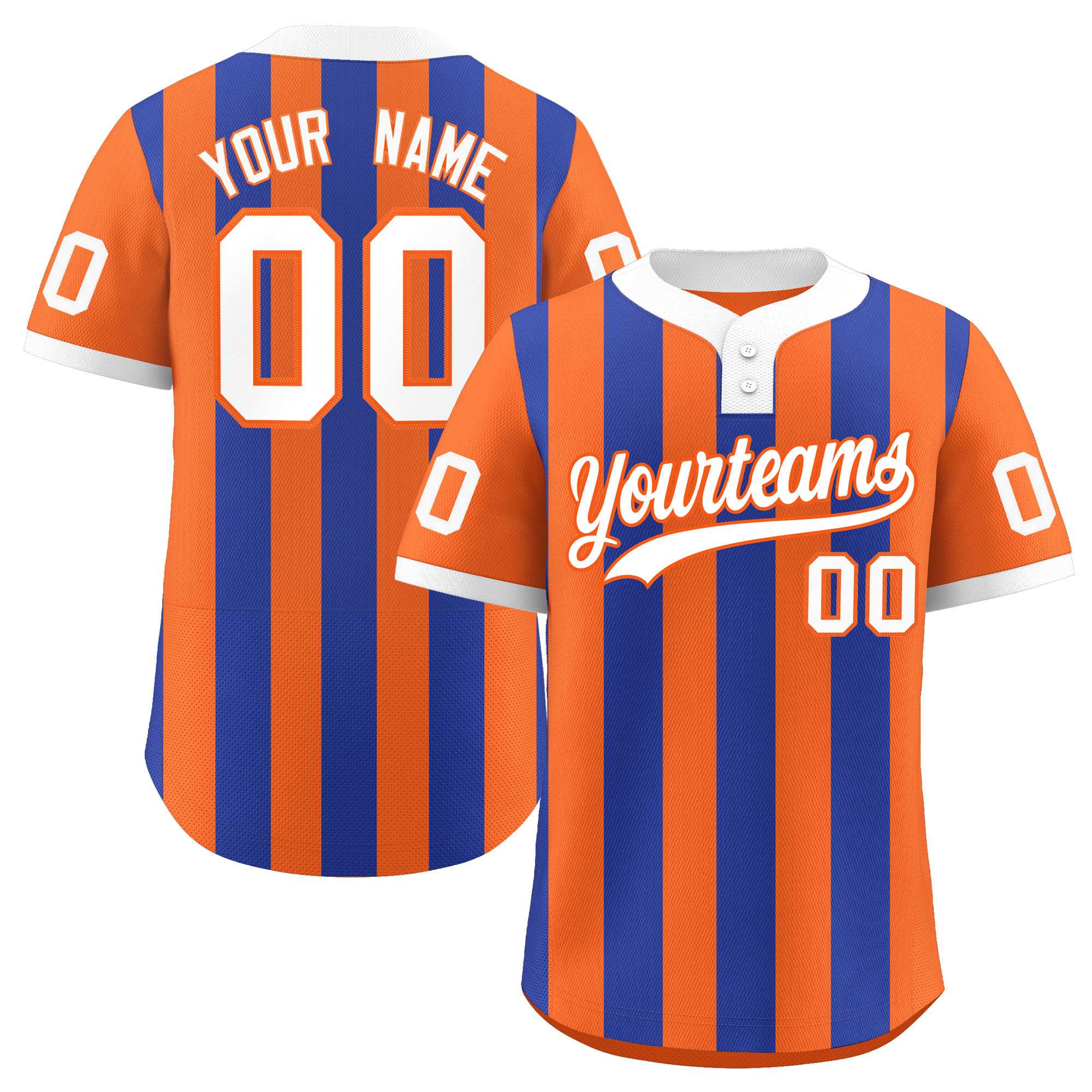 Custom Orange Royal Stripe Fashion Authentic Two-Button Baseball Jersey