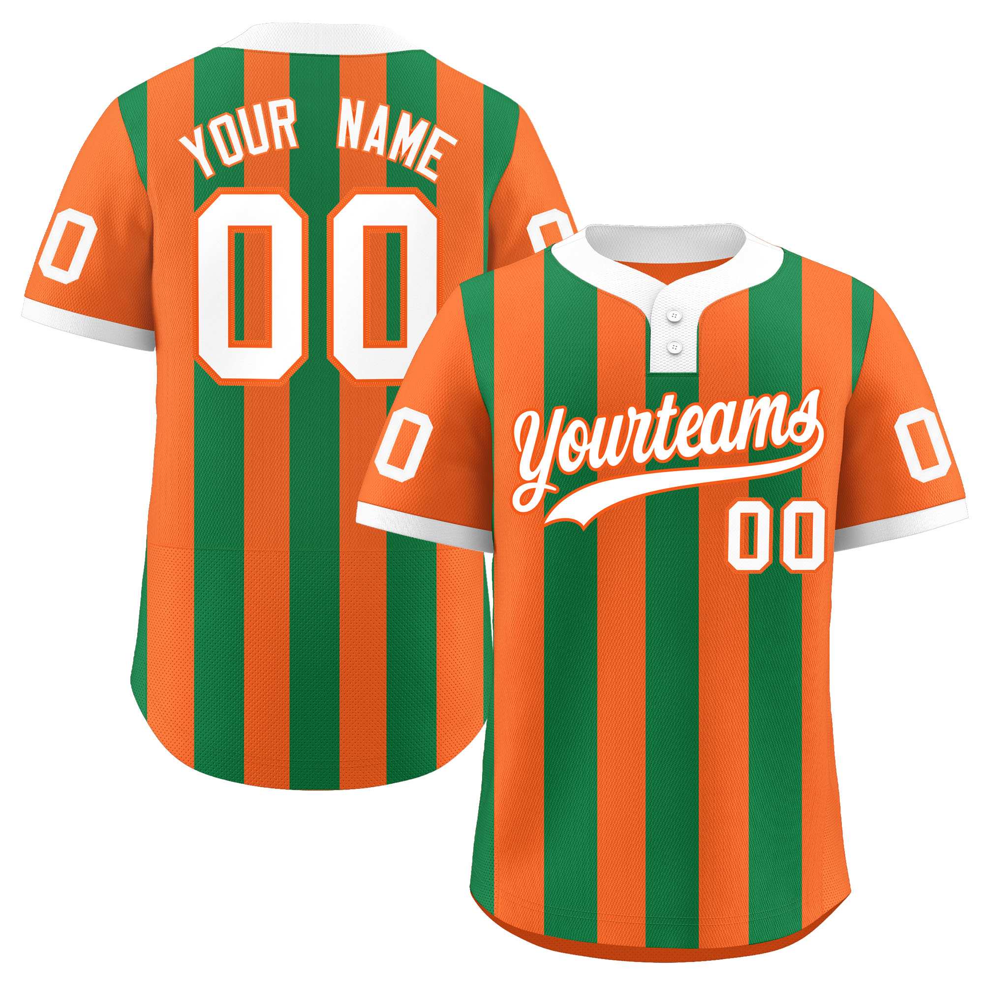 Custom Orange Kelly Green Stripe Fashion Authentic Two-Button Baseball Jersey