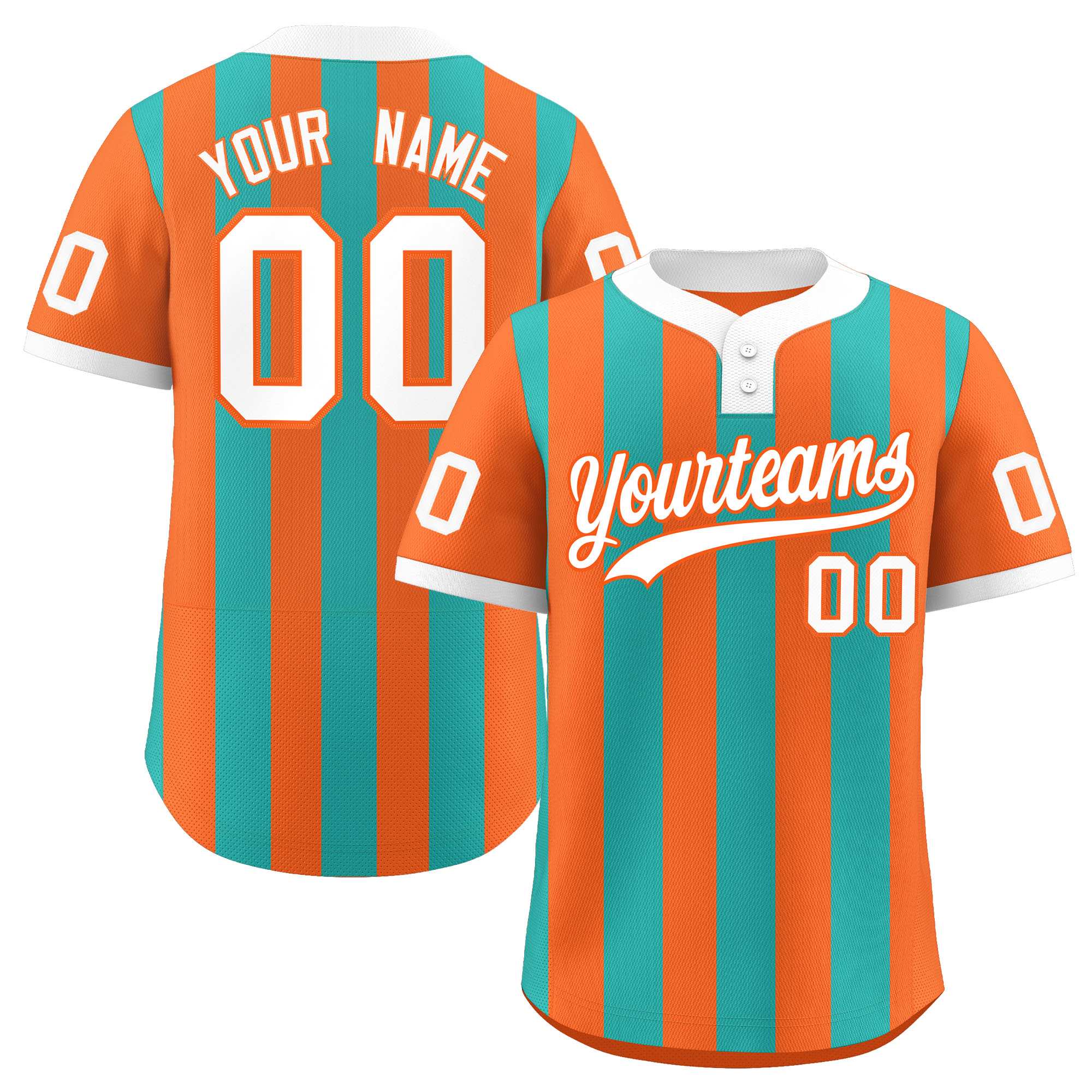 Custom Orange Aqua Stripe Fashion Authentic Two-Button Baseball Jersey