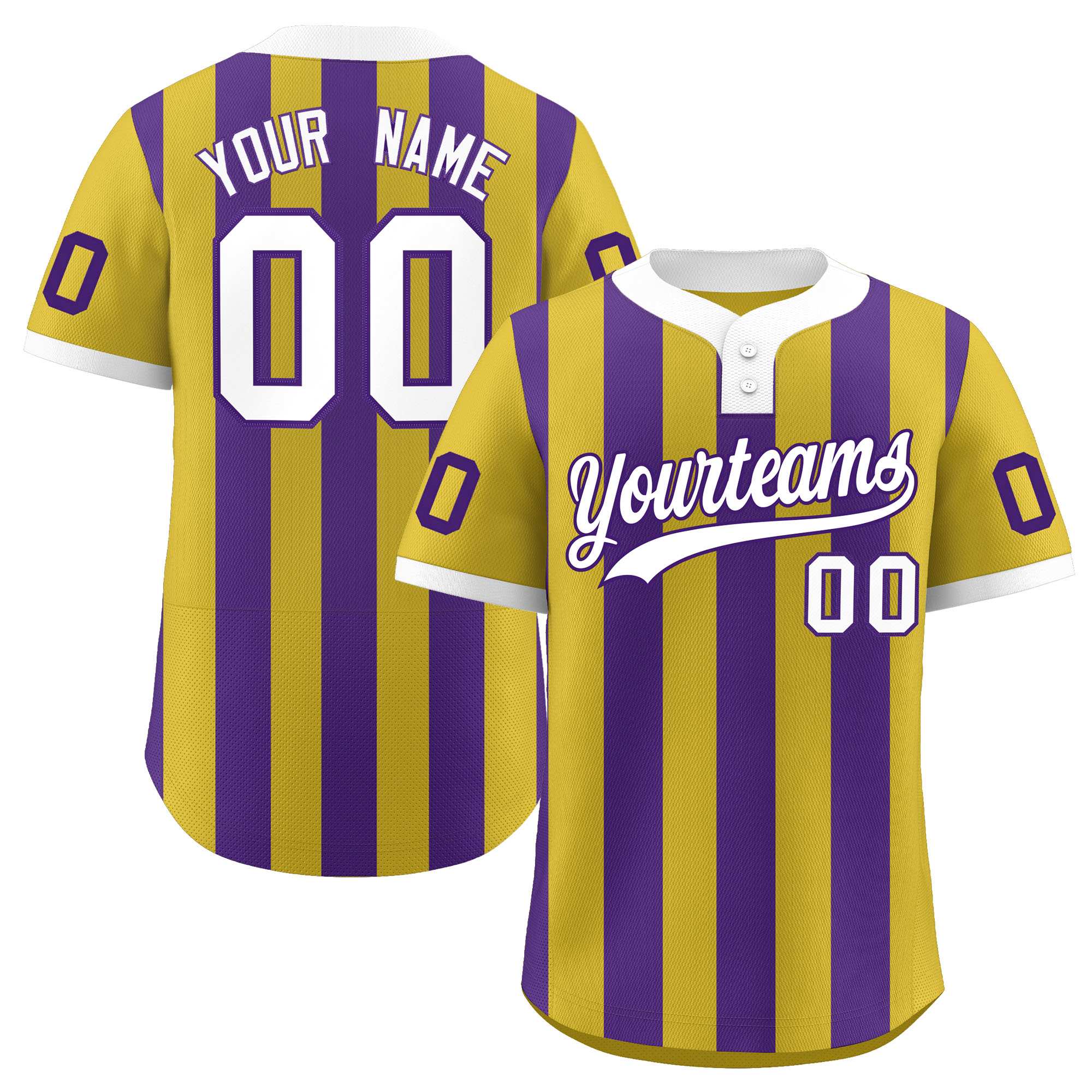 Custom Old Gold Purple Stripe Fashion Authentic Two-Button Baseball Jersey