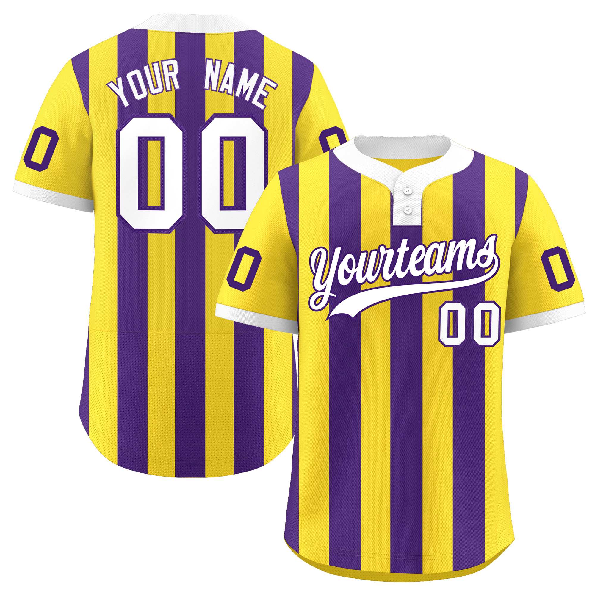 Custom Gold Purple Stripe Fashion Authentic Two-Button Baseball Jersey