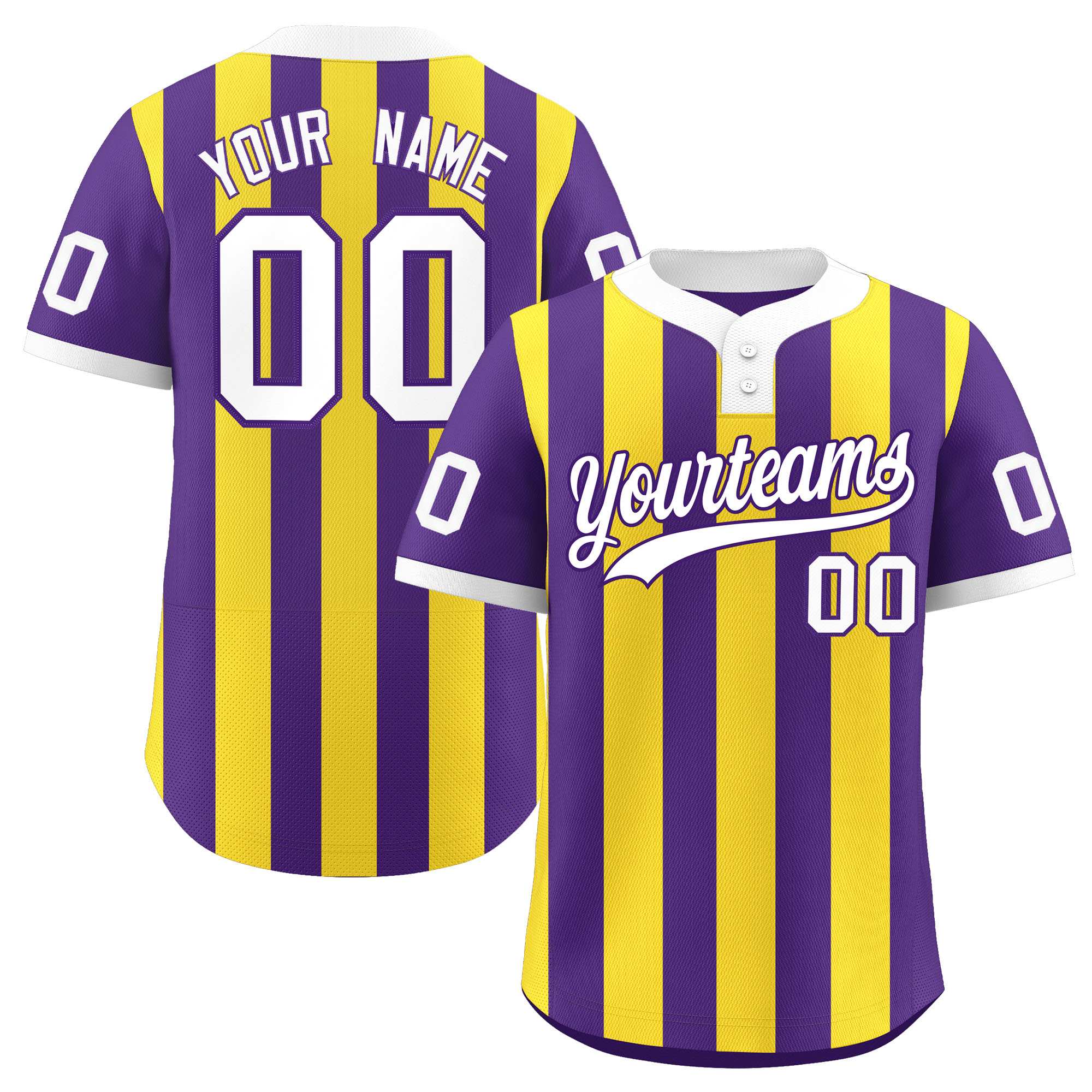 Custom Purple Gold Stripe Fashion Authentic Two-Button Baseball Jersey