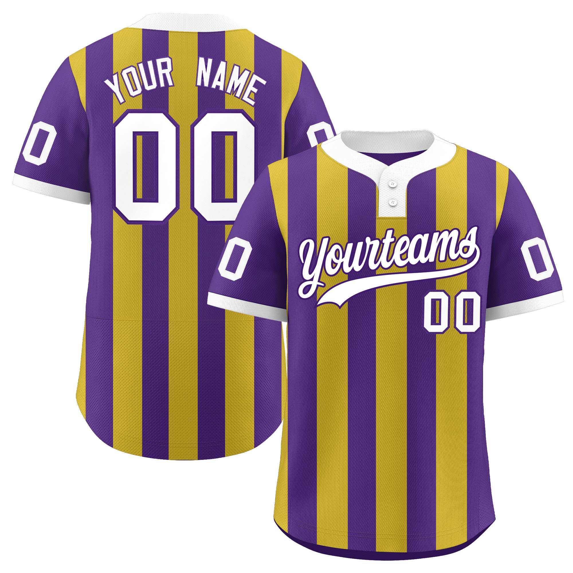 Custom Purple Old Gold Stripe Fashion Authentic Two-Button Baseball Jersey