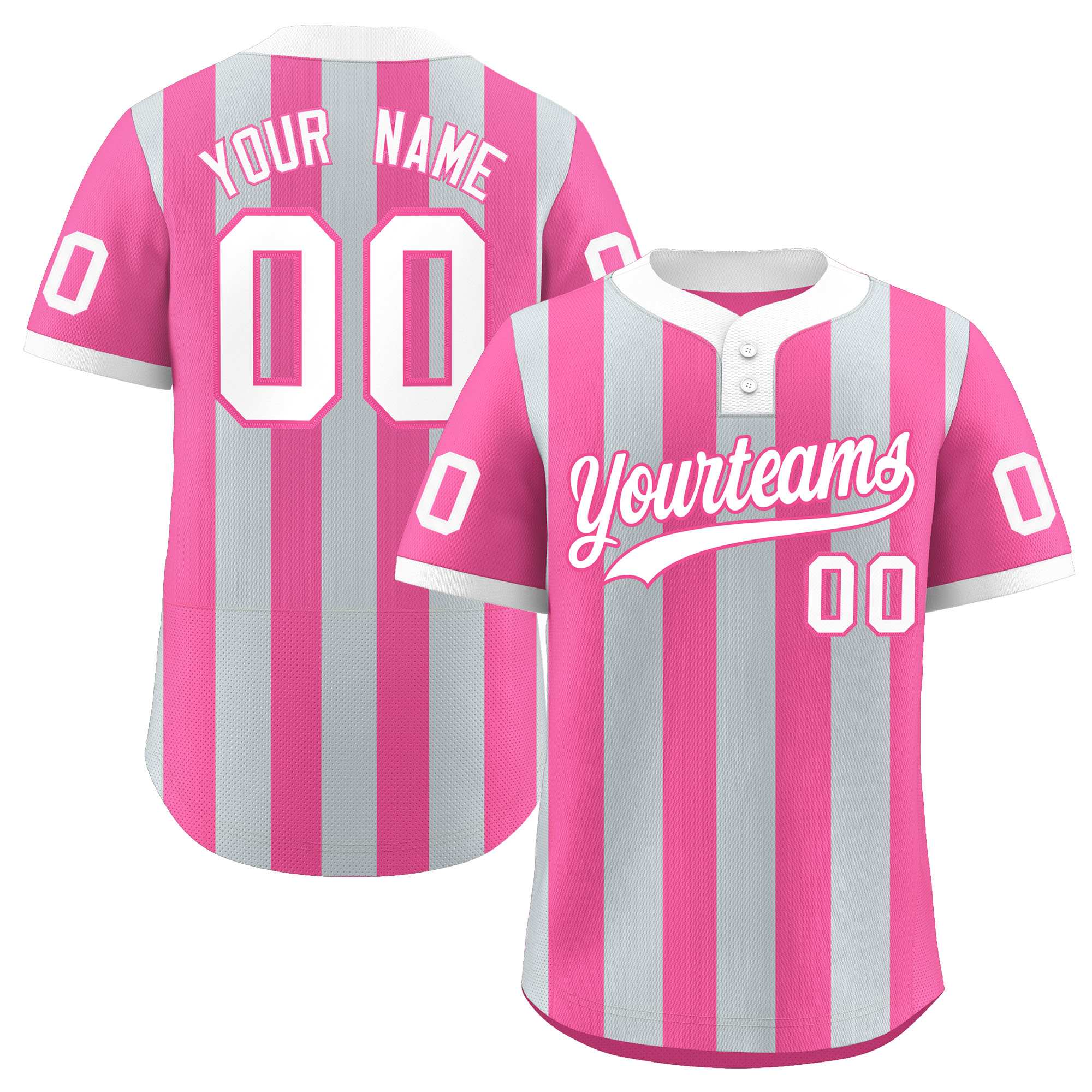 Custom Silver Pink Stripe Fashion Authentic Two-Button Baseball Jersey