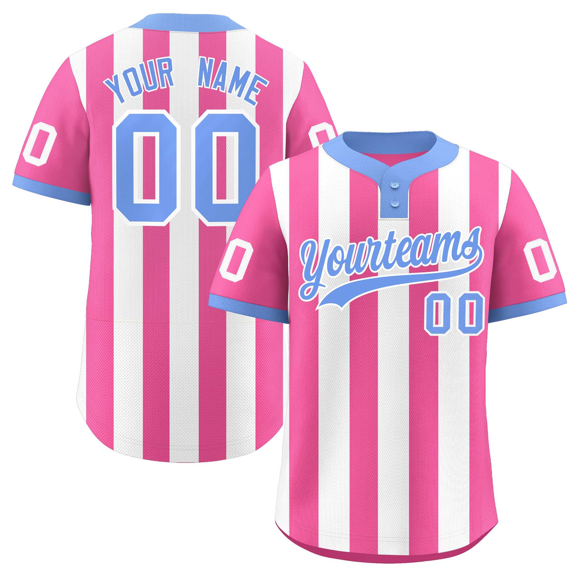 Custom Pink White Stripe Fashion Authentic Two-Button Baseball Jersey