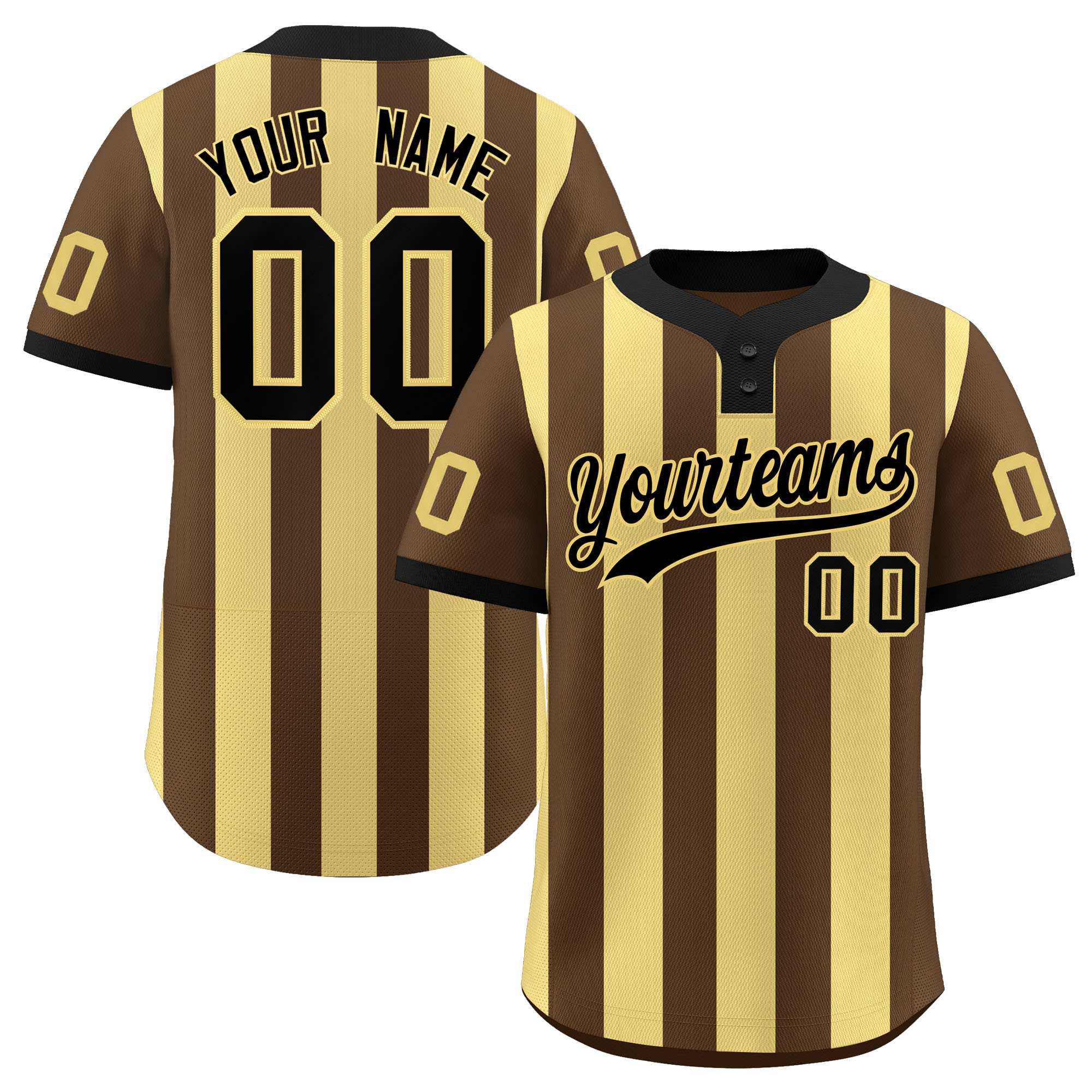 Custom Brown Khaki Stripe Fashion Authentic Two-Button Baseball Jersey