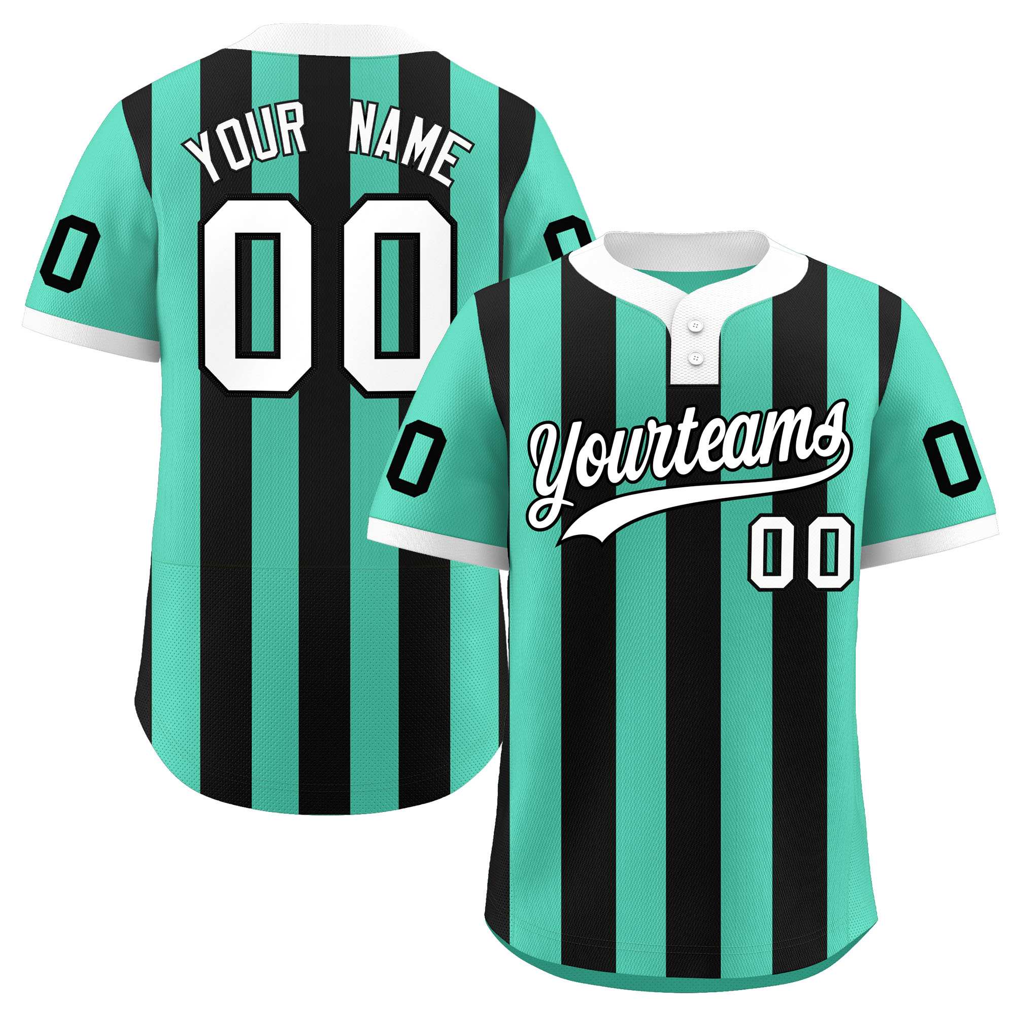 Custom Bright Green Black Stripe Fashion Authentic Two-Button Baseball Jersey