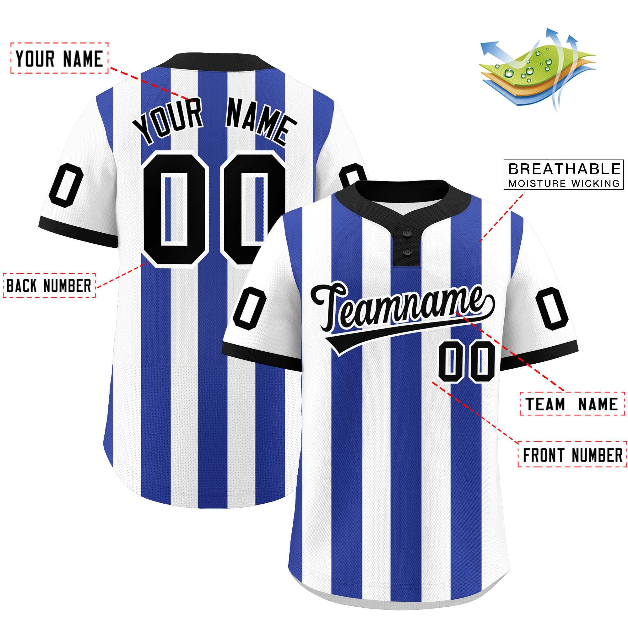 Custom White Royal Stripe Fashion Authentic Two-Button Baseball Jersey