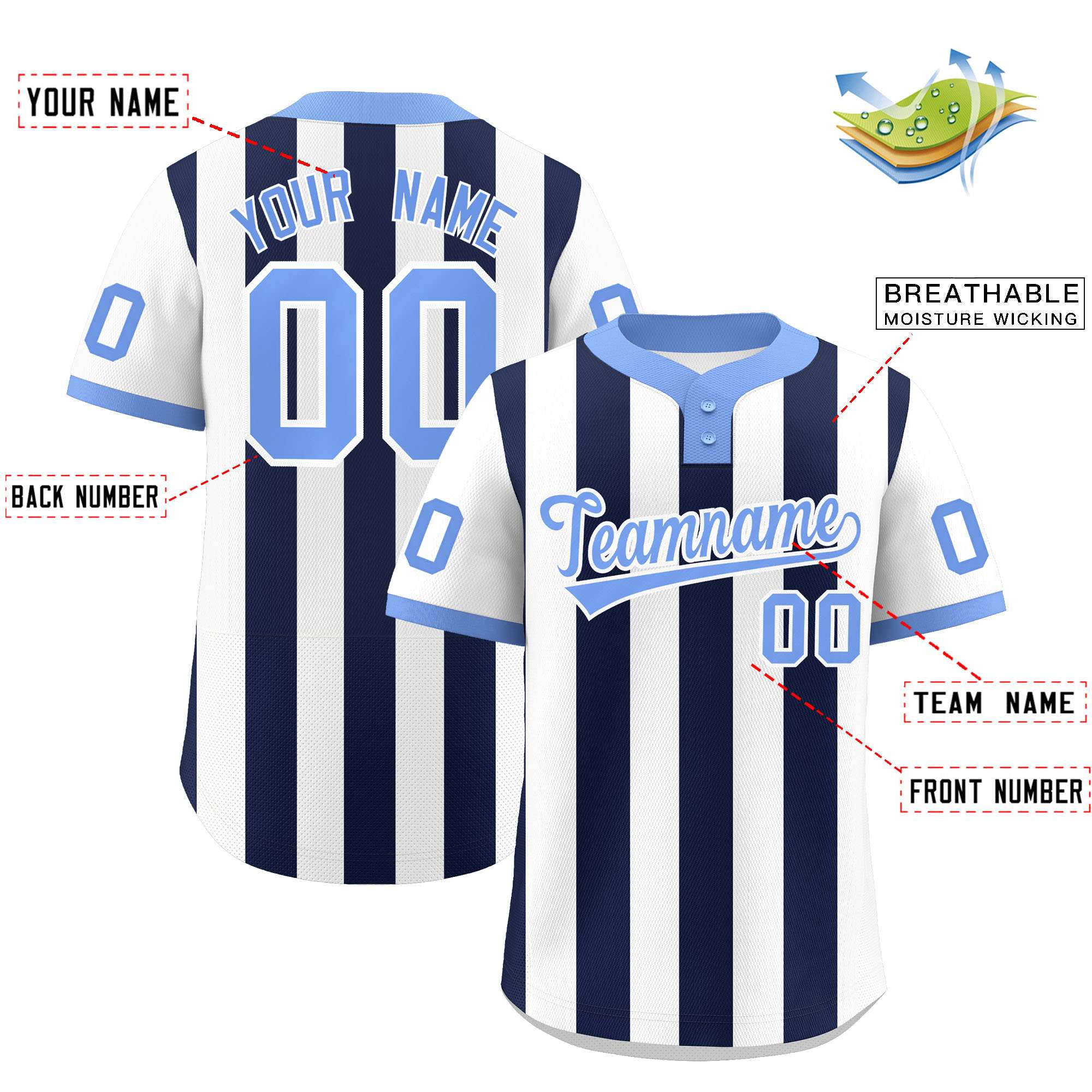 Custom White Navy Stripe Fashion Authentic Two-Button Baseball Jersey