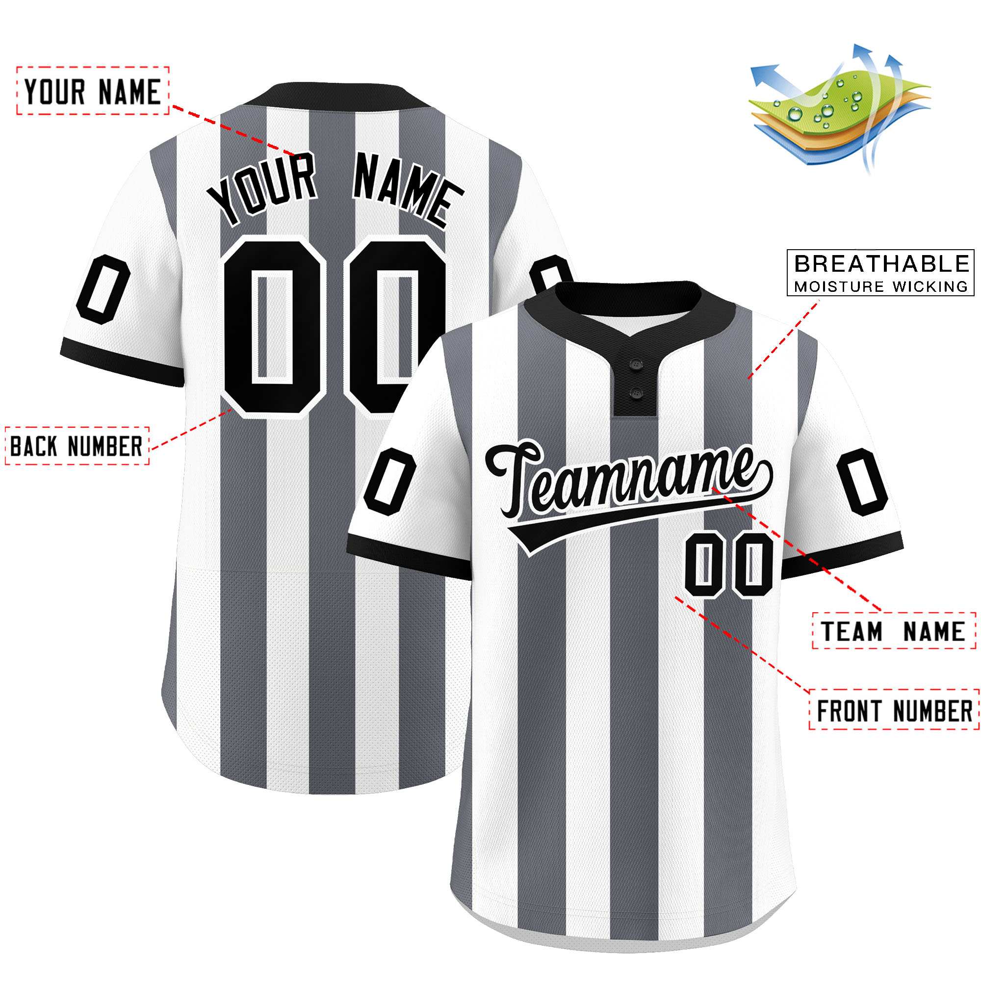 Custom White Dark Gray Stripe Fashion Authentic Two-Button Baseball Jersey