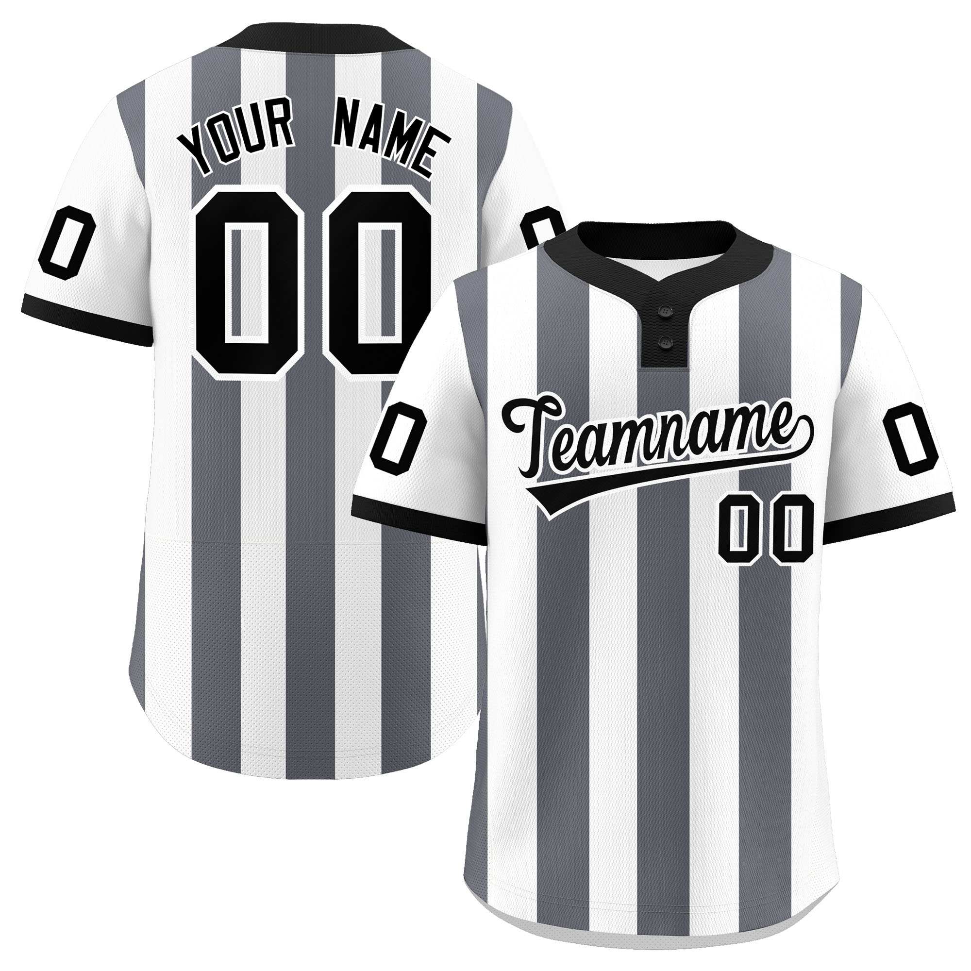 Custom White Dark Gray Stripe Fashion Authentic Two-Button Baseball Jersey