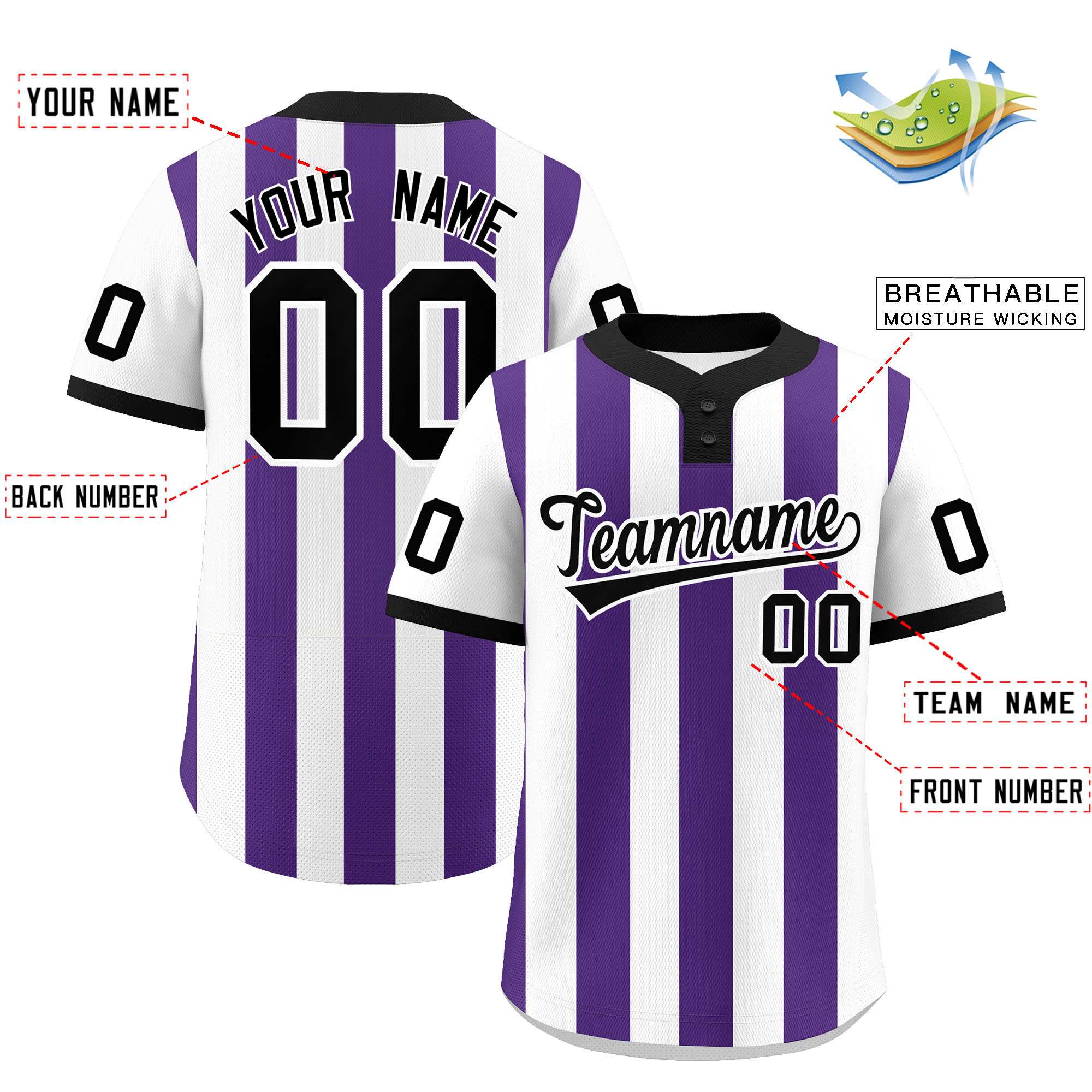 Custom White Purple Stripe Fashion Authentic Two-Button Baseball Jersey