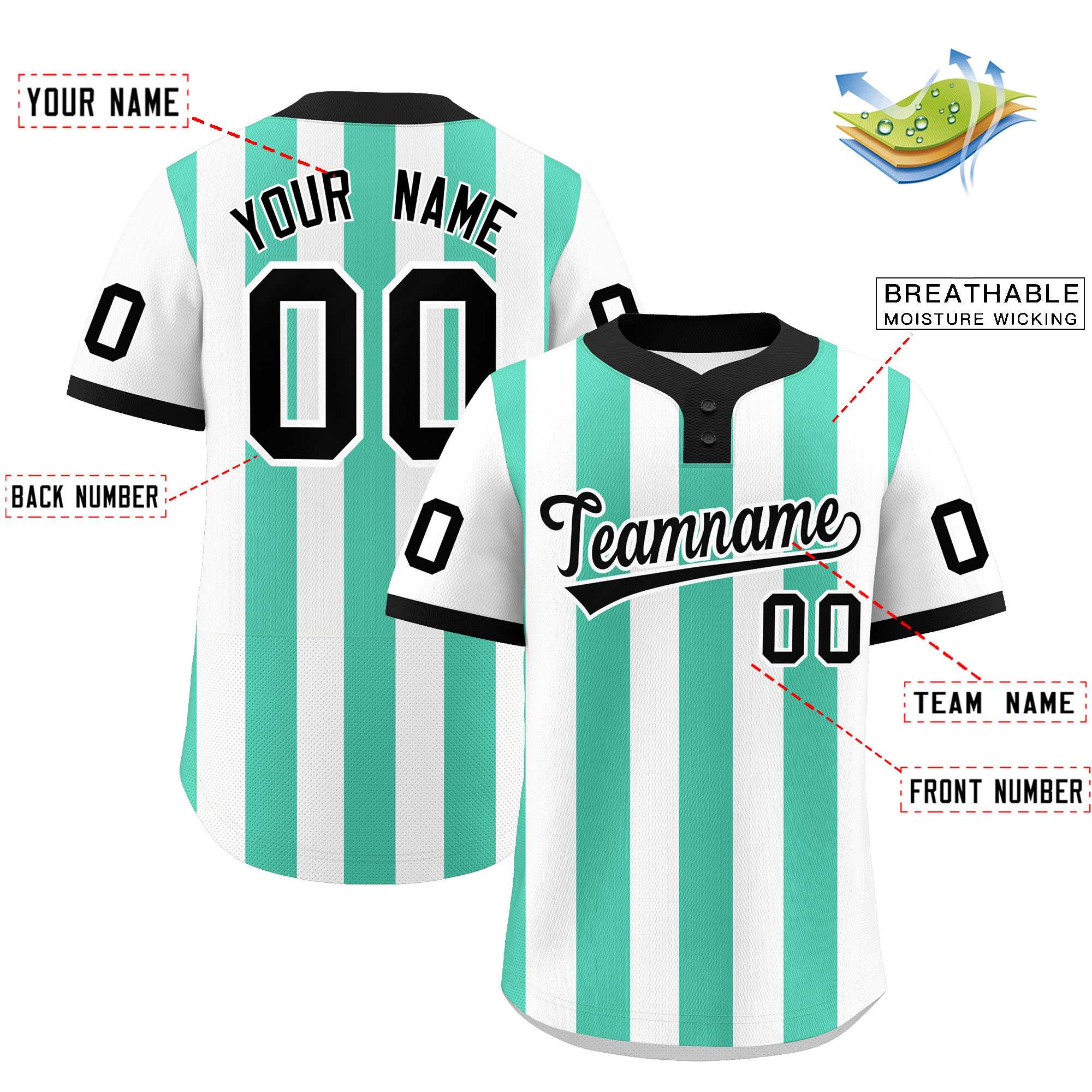 Custom White Bright Green Stripe Fashion Authentic Two-Button Baseball Jersey