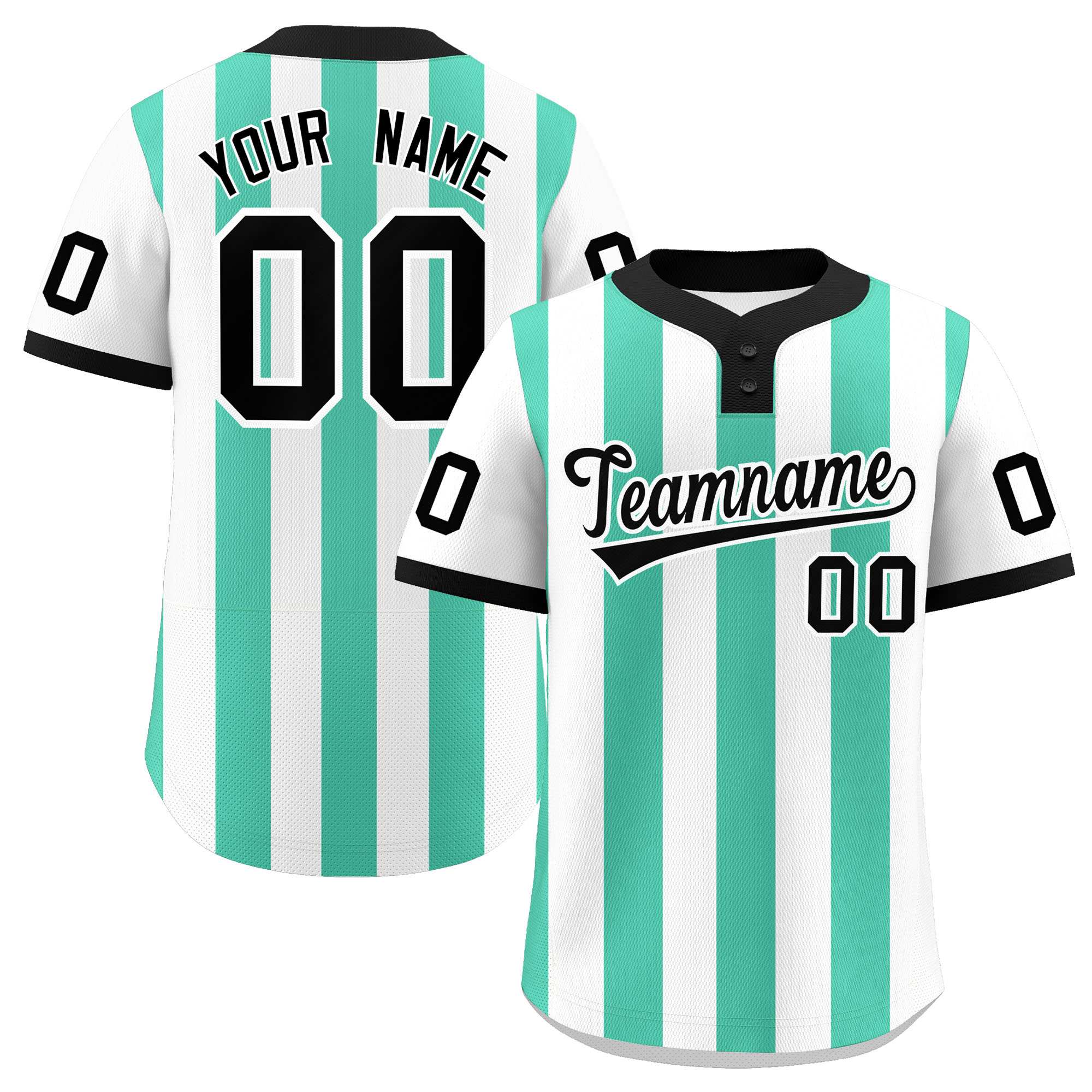 Custom White Bright Green Stripe Fashion Authentic Two-Button Baseball Jersey